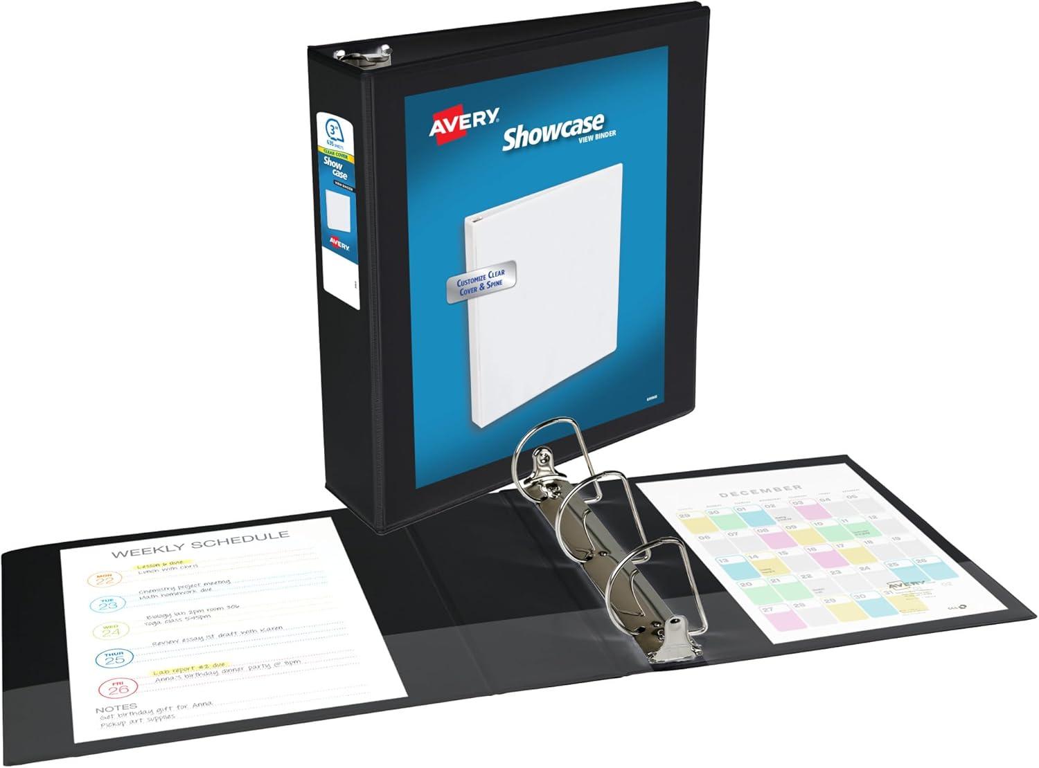 imageAvery Economy Showcase View 3 Ring Binders 15 Inch Slant Rings Black Binder Ideal for Organization Office Use 196503
