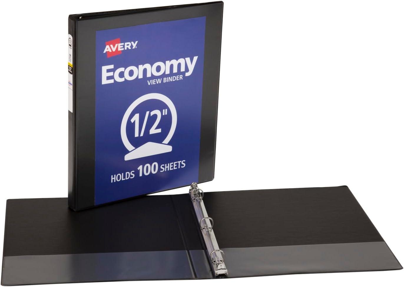 imageAvery Economy View 3 Ring Binder 05quot Round Rings 100Sheet Capacity 07 Inch Wide Spine Great for Home School Supplies Office or Organization Needs 1 Black Binder 057511 Count Pack of 1