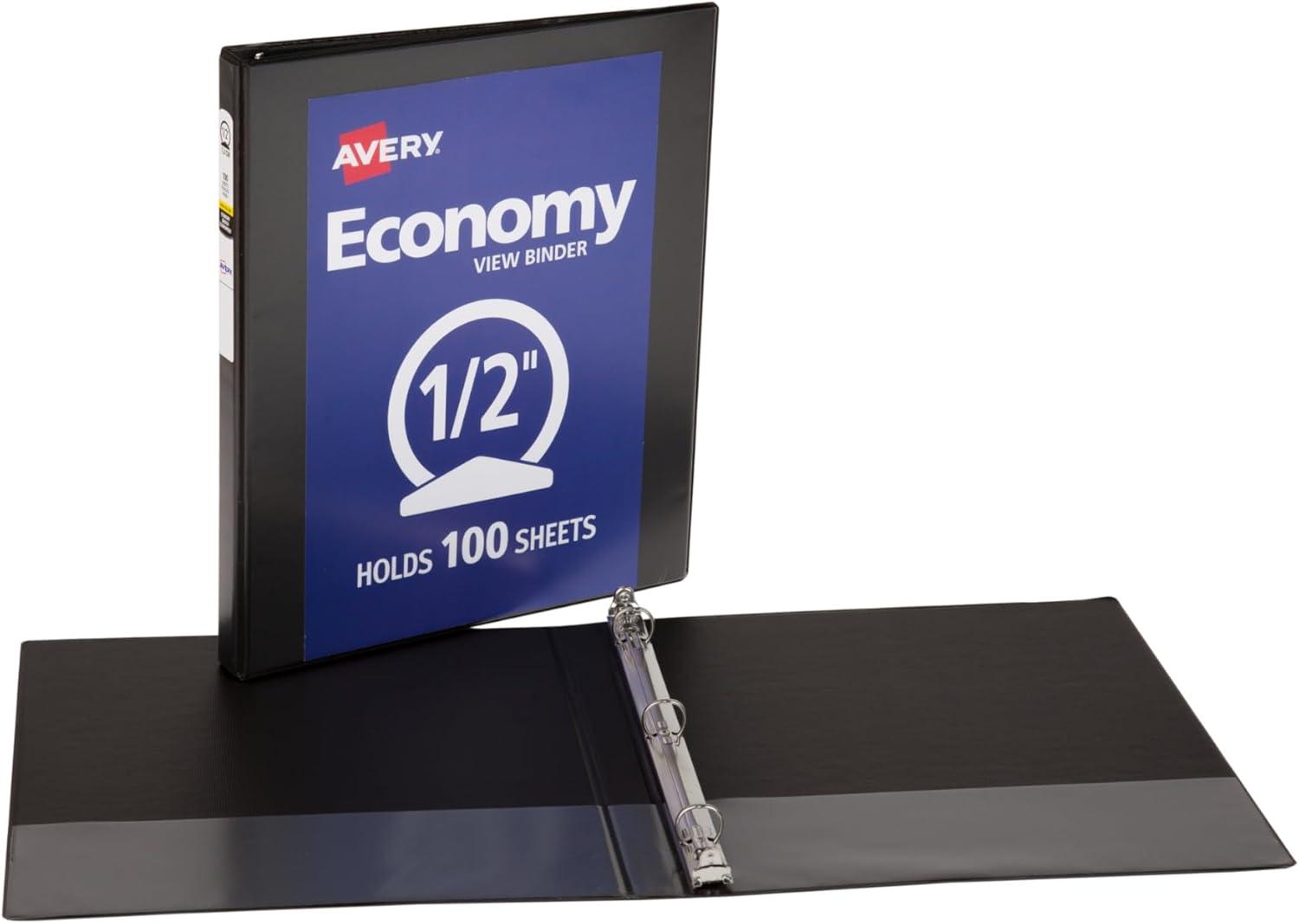 imageAvery Economy View 3 Ring Binder 1 Inch Round Rings 12 Black Binders 0571005