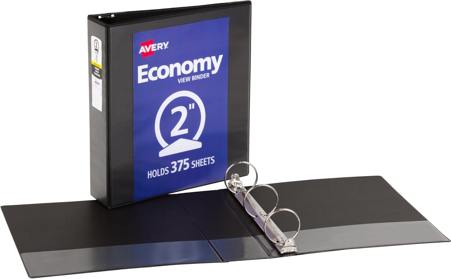 imageAvery Economy View 3 Ring Binder 1 Inch Round Rings 12 Black Binders 057102