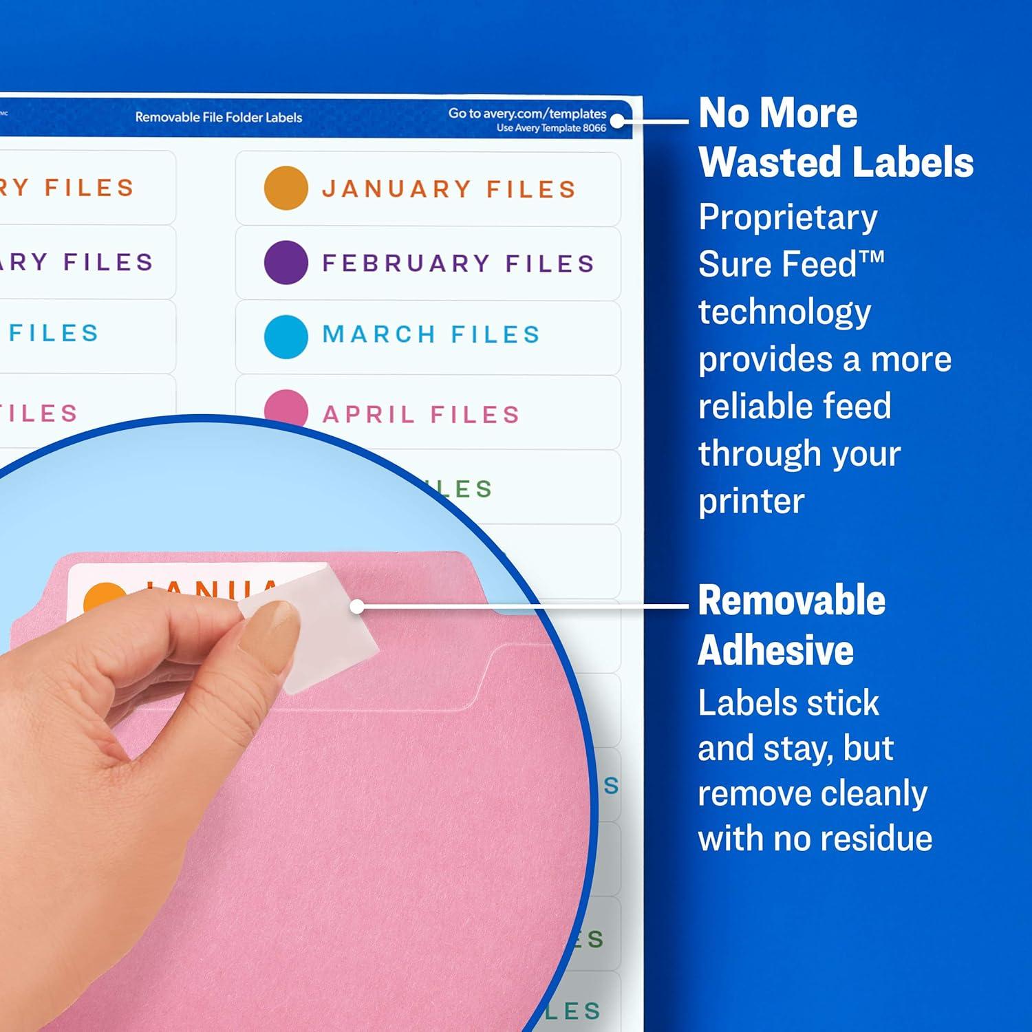 imageAvery File Folder Labels with Sure Feed 23quot x 3716quot 750 Printable Labels Removable White 806623 in X 3716 in