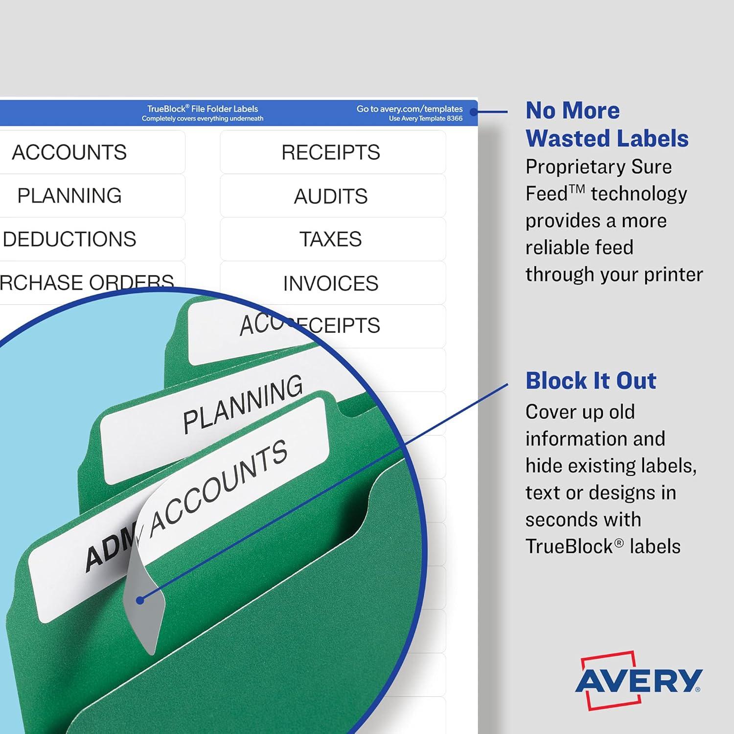 imageAvery File Folder Labels with TrueBlock Technology Permanent Adhesive 23quot x 3716quot LaserInkjet 2Pack 300 Labels Total 28593File Folder Labels
