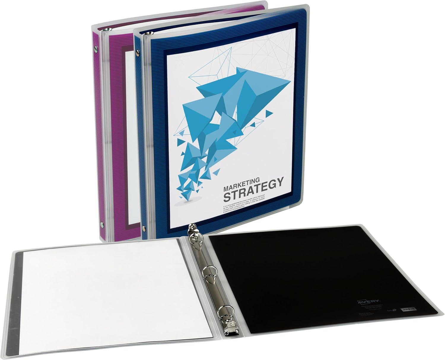 imageAvery FlexiView 3 Ring Binder 1 Inch Round Rings 1 Blue Binder 17607Assorted