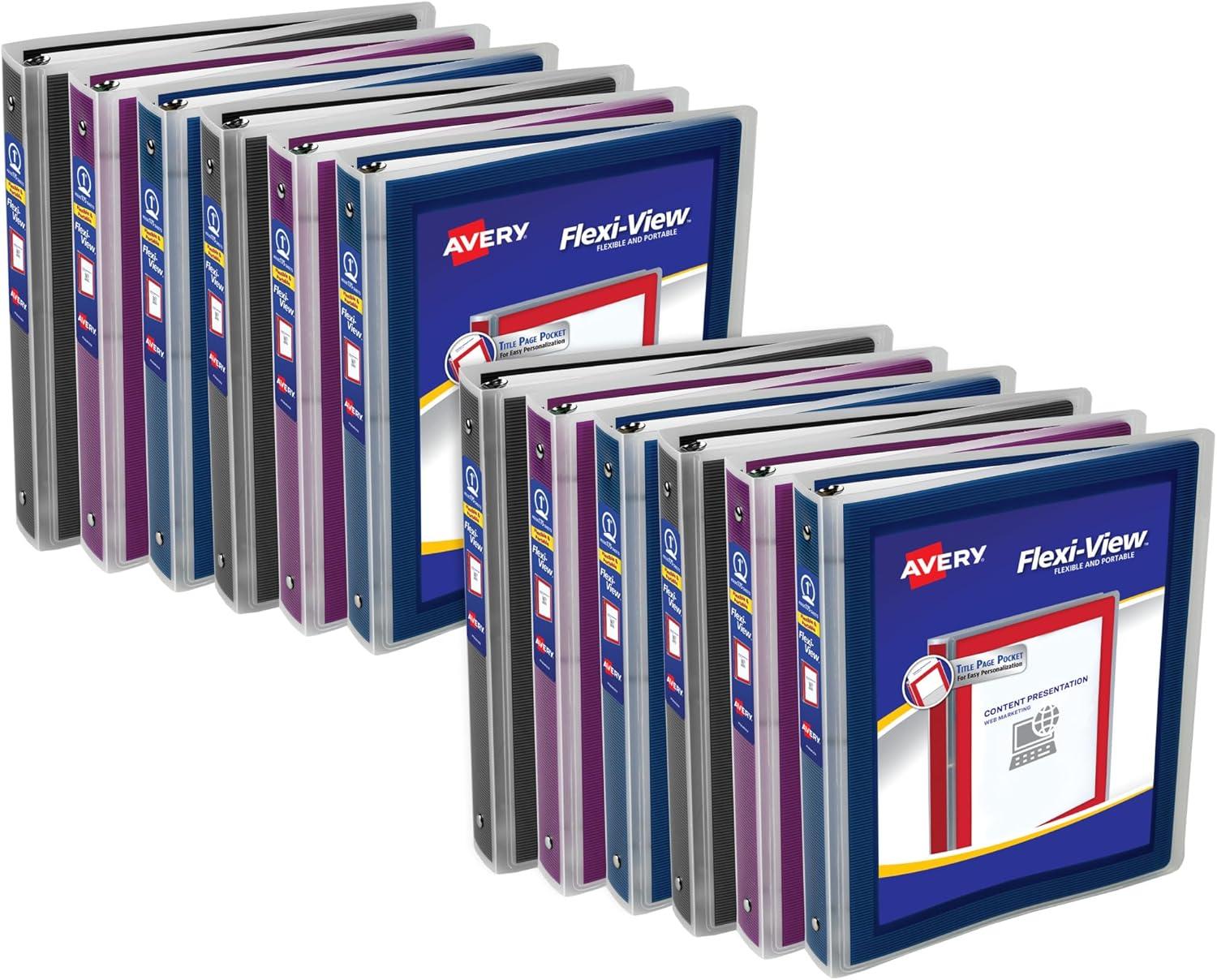 imageAvery FlexiView 3 Ring Binder 1 Inch Round Rings 1 Blue Binder 17607Assorted