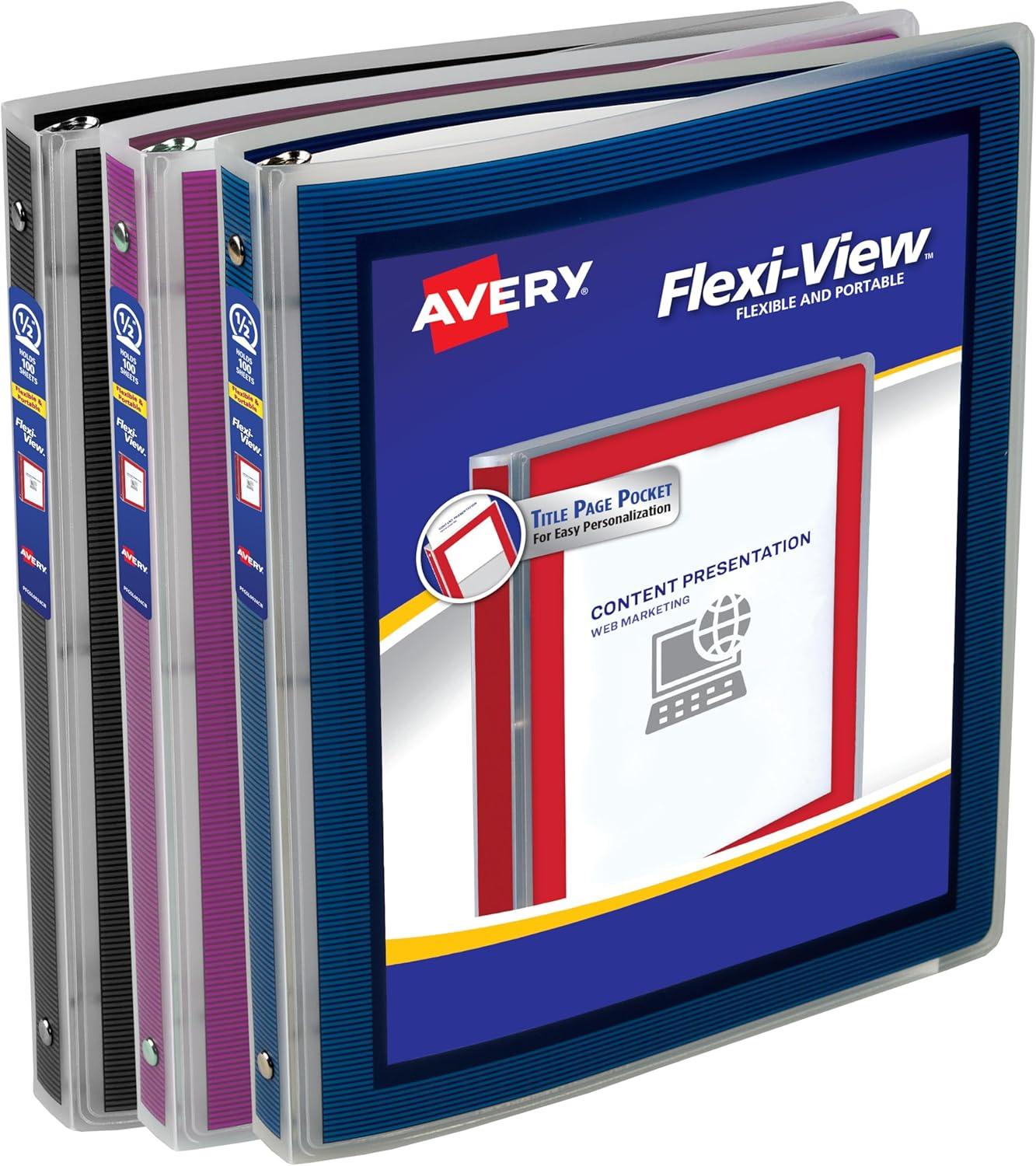imageAvery FlexiView 3 Ring Binder 1 Inch Round Rings 1 Blue Binder 17607Assorted