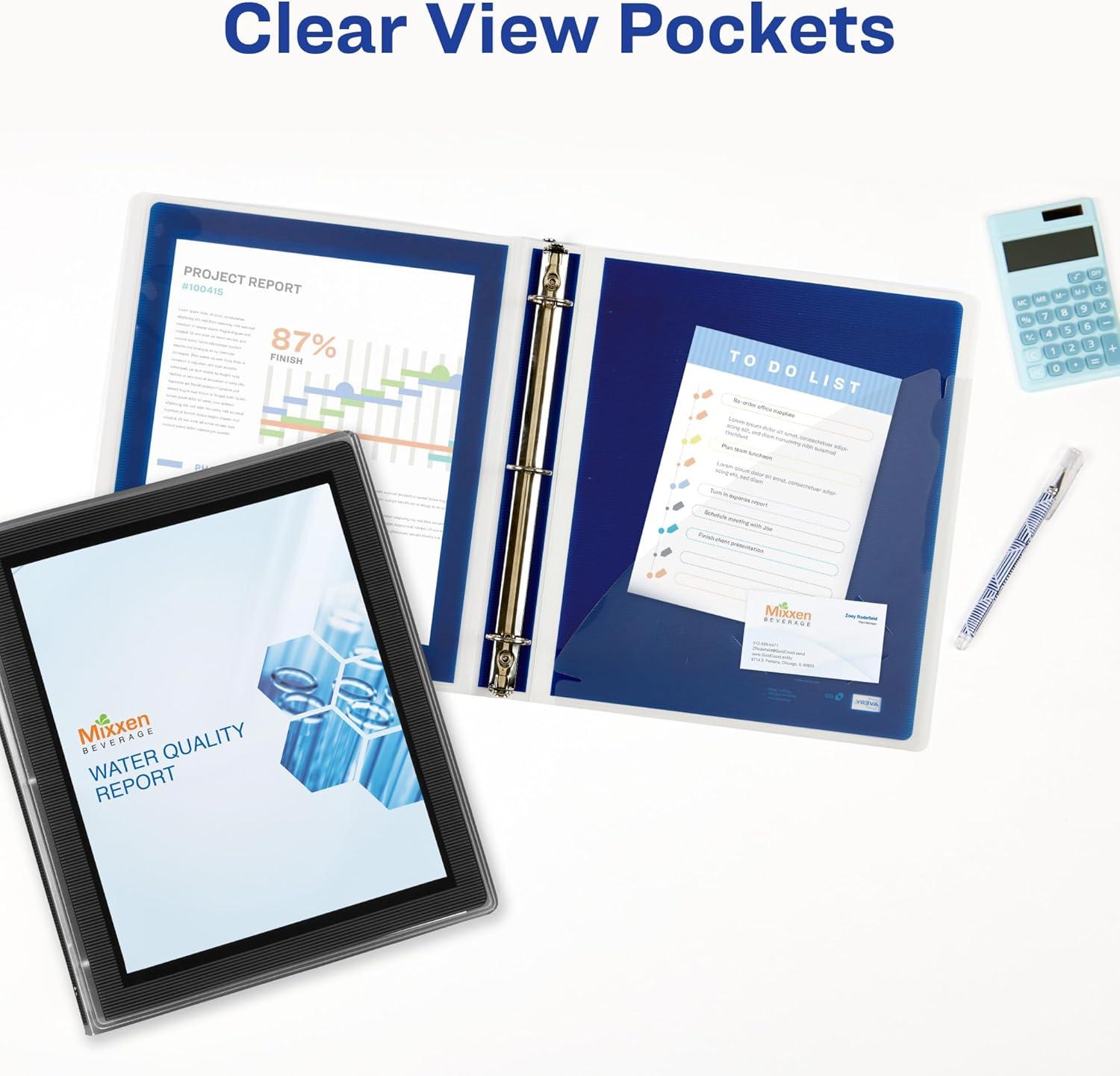 imageAvery FlexiView 3 Ring Binder 1 Inch Round Rings 1 Blue Binder 17607Assorted