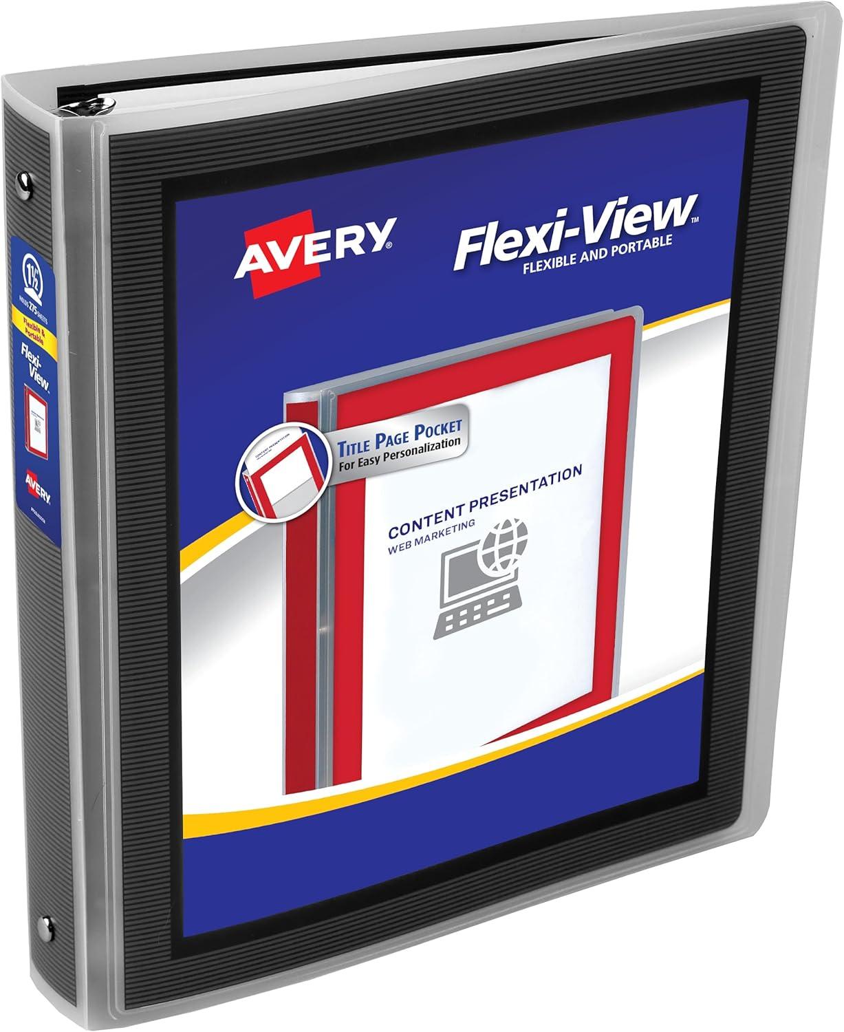 imageAvery FlexiView 3 Ring Binder 1 Inch Round Rings 1 Blue Binder 17607Black