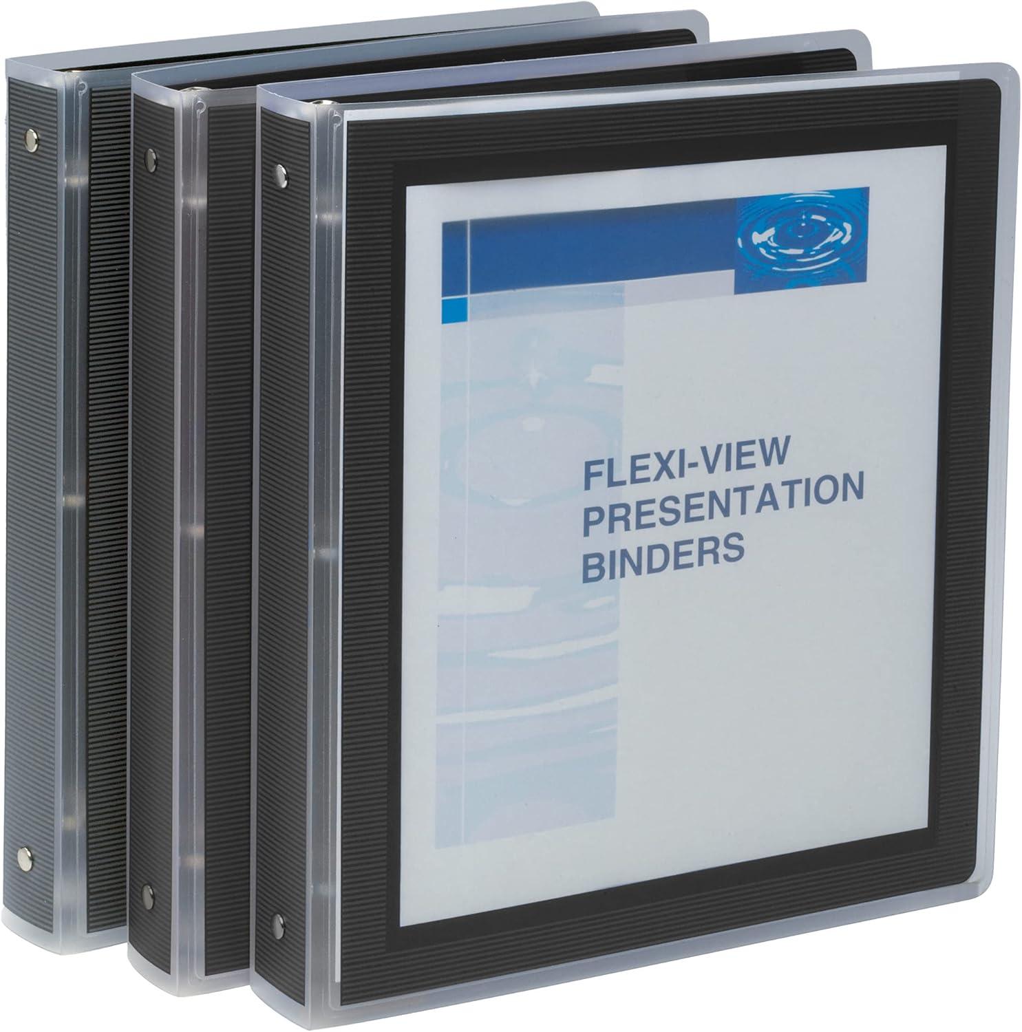 imageAvery FlexiView 3 Ring Binder 1 Inch Round Rings 1 Blue Binder 17607Black