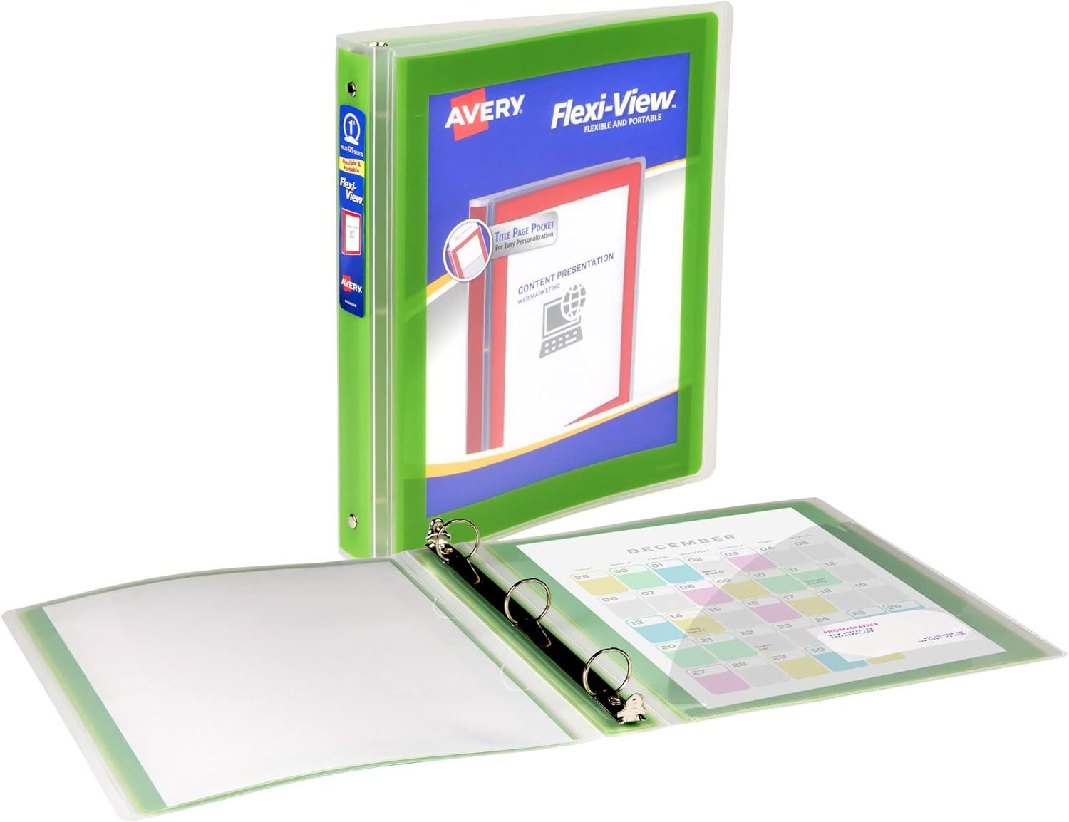 imageAvery FlexiView 3 Ring Binder 1 Inch Round Rings 1 Blue Binder 17607Chartreuse Green
