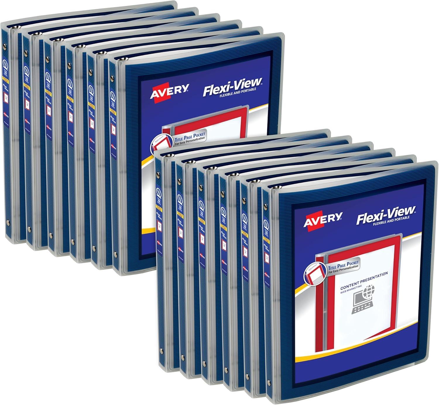 imageAvery FlexiView 3 Ring Binder 1 Inch Round Rings 1 Blue Binder 17607Navy Blue
