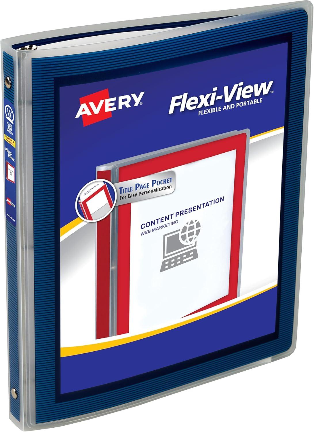 imageAvery FlexiView 3 Ring Binder 1 Inch Round Rings 1 Blue Binder 17607Navy Blue