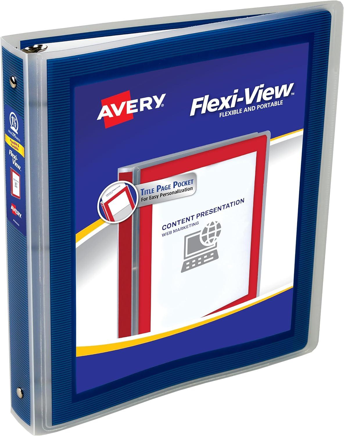 imageAvery FlexiView 3 Ring Binder 1 Inch Round Rings 1 Blue Binder 17607Navy Blue