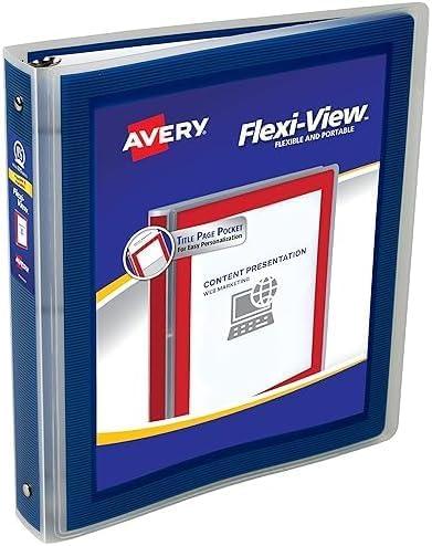 imageAvery FlexiView 3 Ring Binder 1 Inch Round Rings 1 Blue Binder 17607Navy Blue
