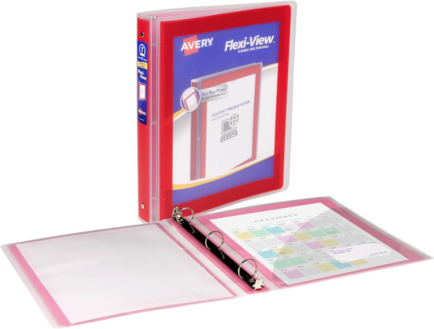 imageAvery FlexiView 3 Ring Binder 1 Inch Round Rings 1 Blue Binder 17607Red