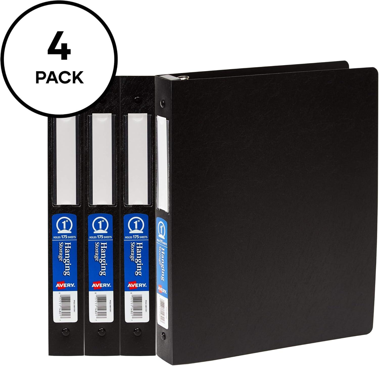 imageAvery Hanging Storage Flexible 3 Ring Binders 1quot Round Rings 175Sheet Capacity Black 4 Pack 177084 Pack