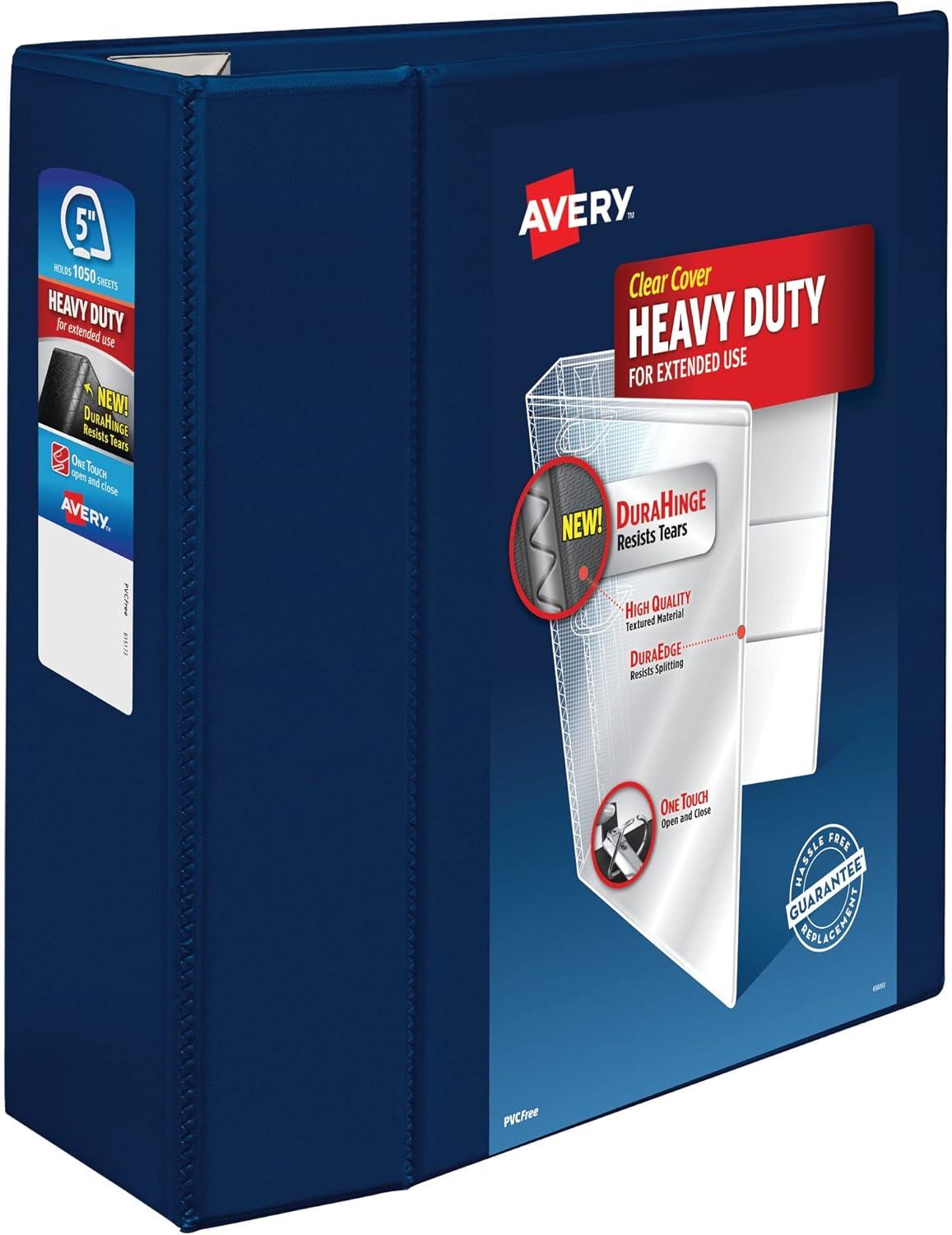 imageAvery HeavyDuty View 3 Ring Binder 15quot One Touch EZD Rings 1 Navy Blue Binder 79805Navy Blue
