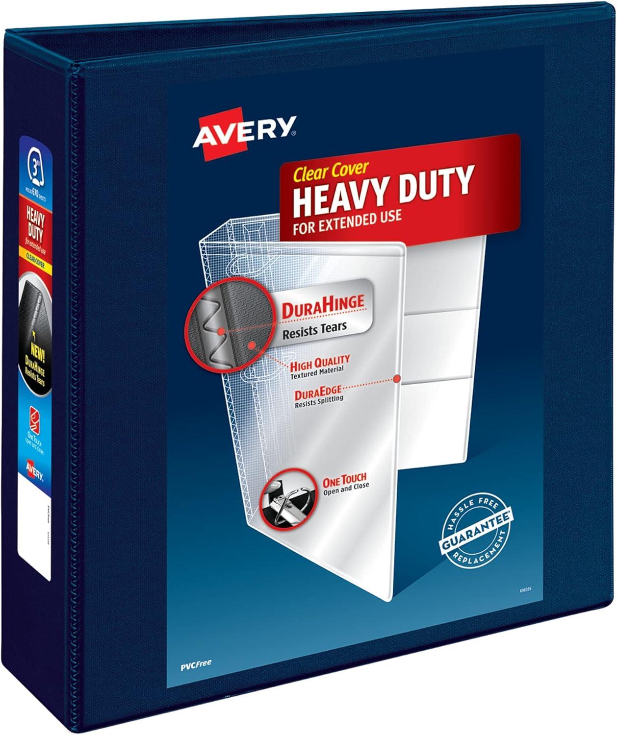 imageAvery HeavyDuty View 3 Ring Binder 15quot One Touch EZD Rings 1 Navy Blue Binder 79805Navy Blue