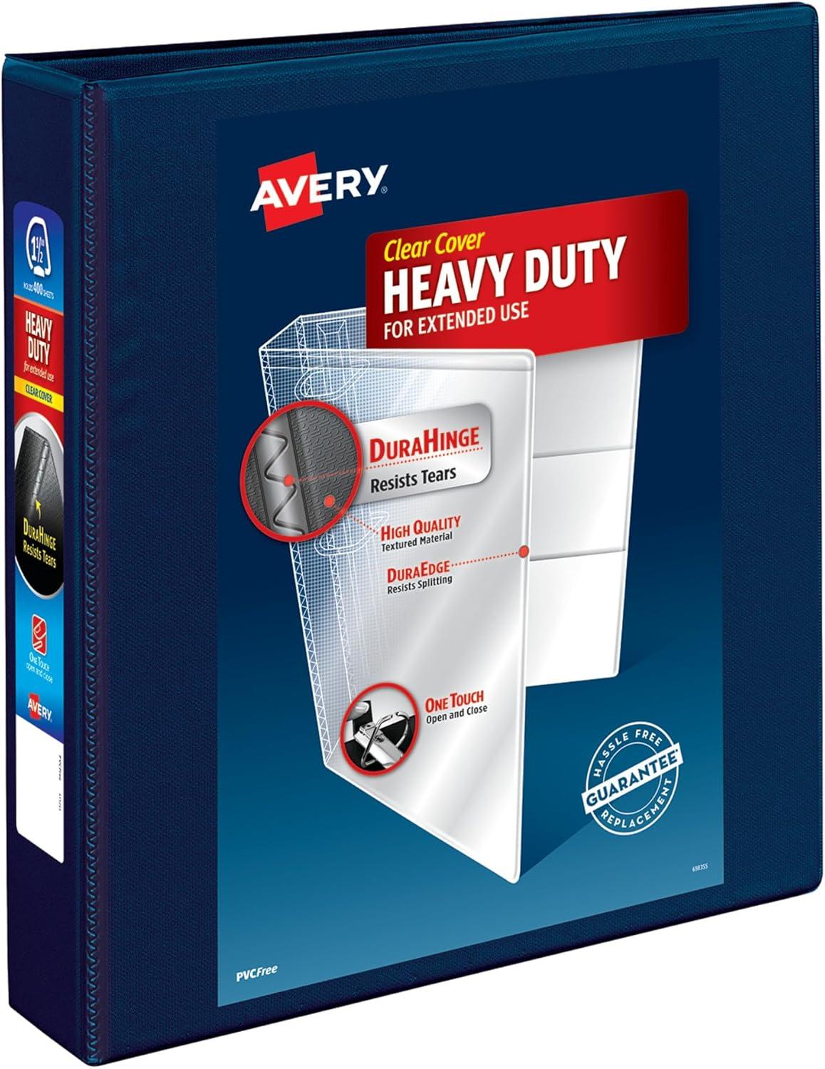 imageAvery HeavyDuty View 3 Ring Binder 15quot One Touch EZD Rings 1 Navy Blue Binder 79805Navy Blue