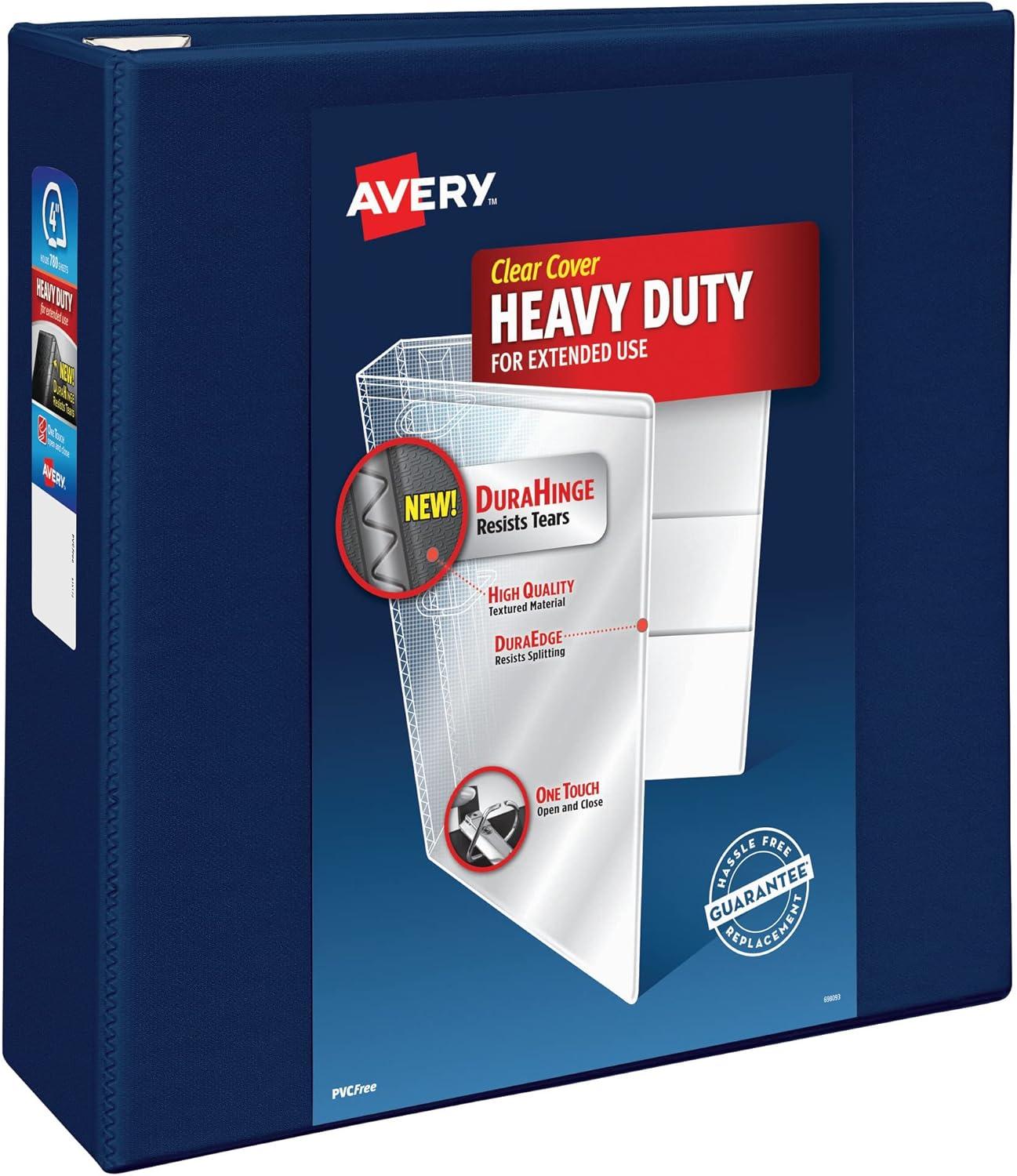 imageAvery HeavyDuty View 3 Ring Binder 15quot One Touch EZD Rings 1 Navy Blue Binder 79805Navy Blue