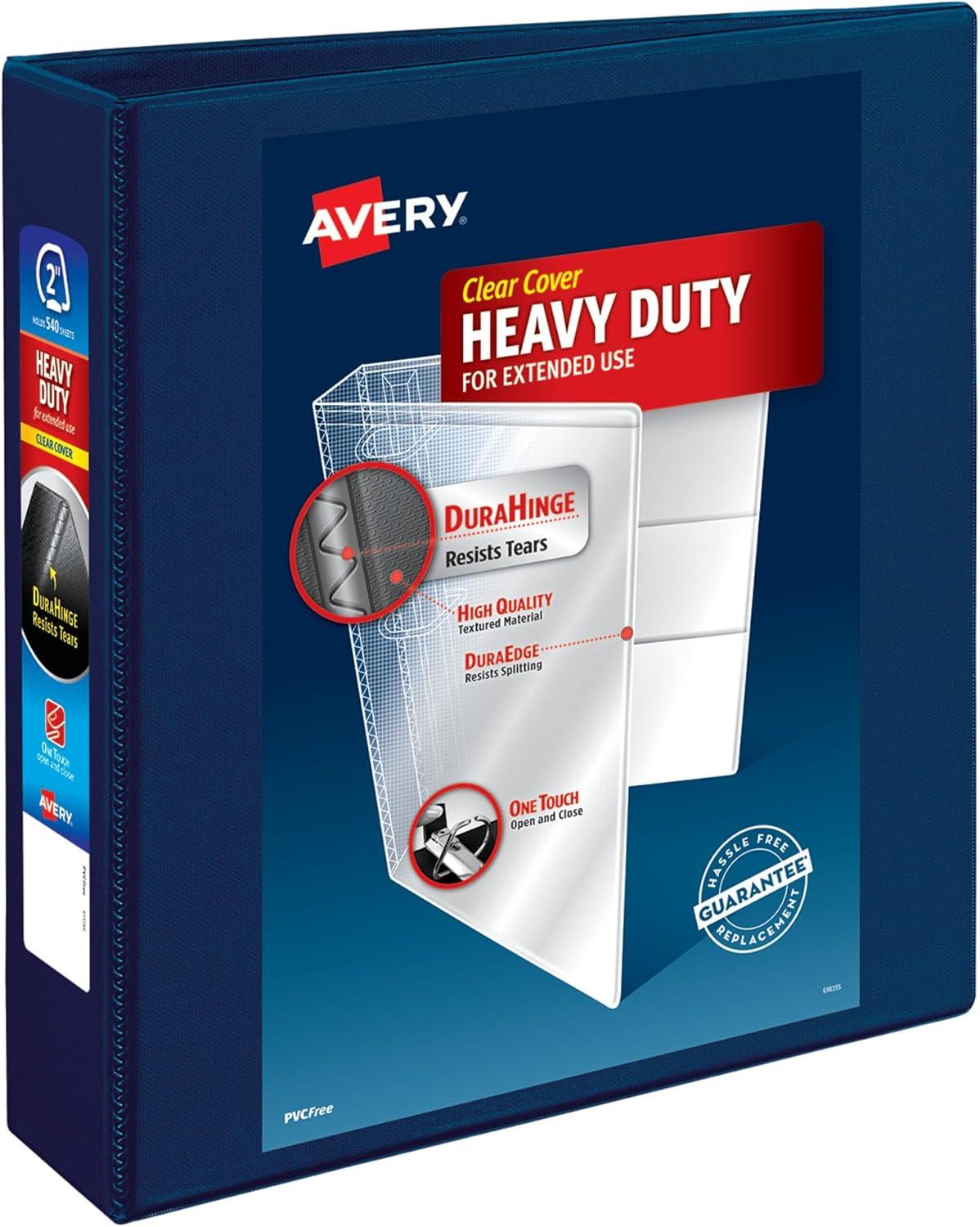 imageAvery HeavyDuty View 3 Ring Binder 15quot One Touch EZD Rings 1 Navy Blue Binder 79805Navy Blue