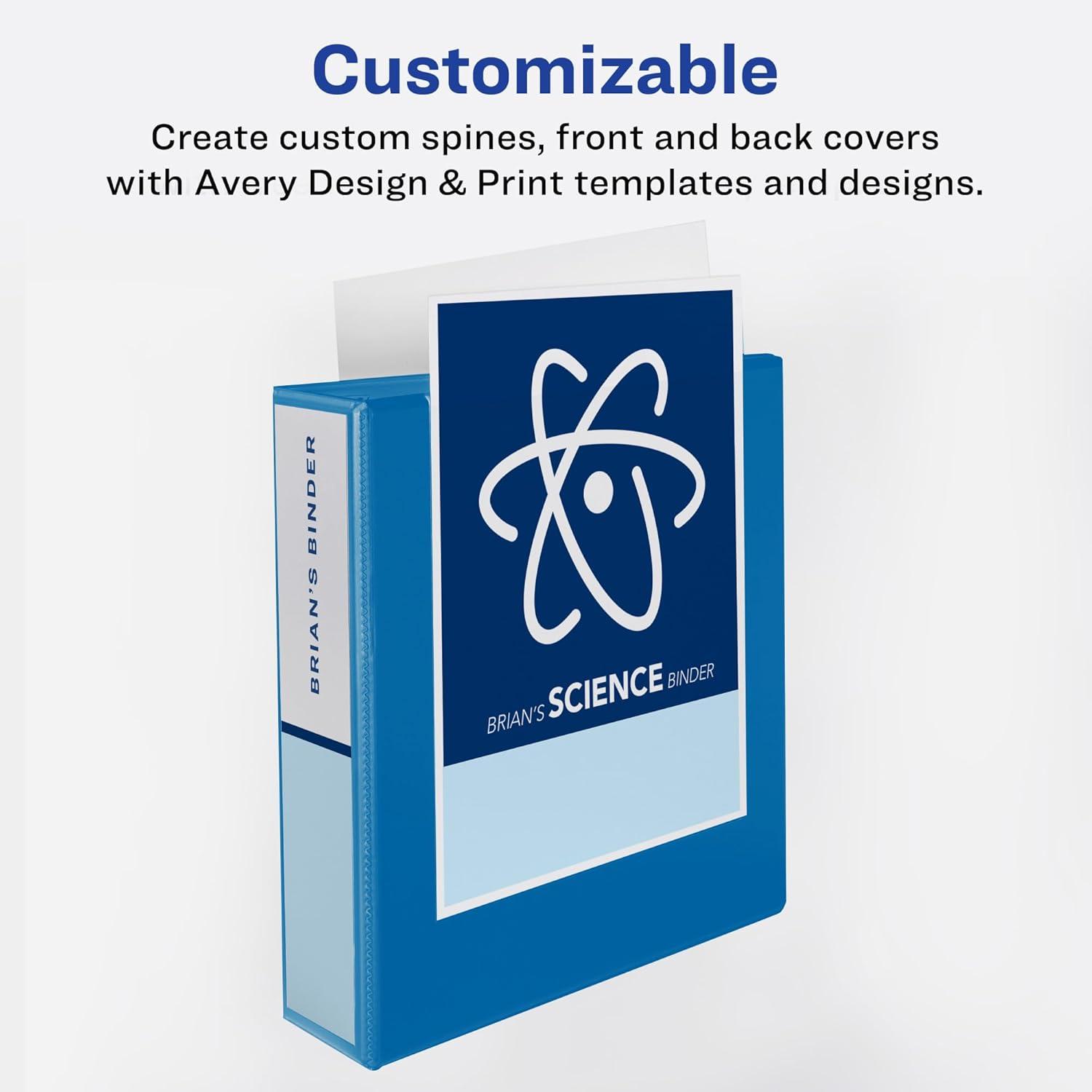 imageAvery HeavyDuty View 3 Ring Binder 2quot One Touch Slant Rings 28 Inch Wide Spine Customizable Clear Cover Ideal for School Office and Home Organization 1 Light Blue Binder 0550115 Pack of 12
