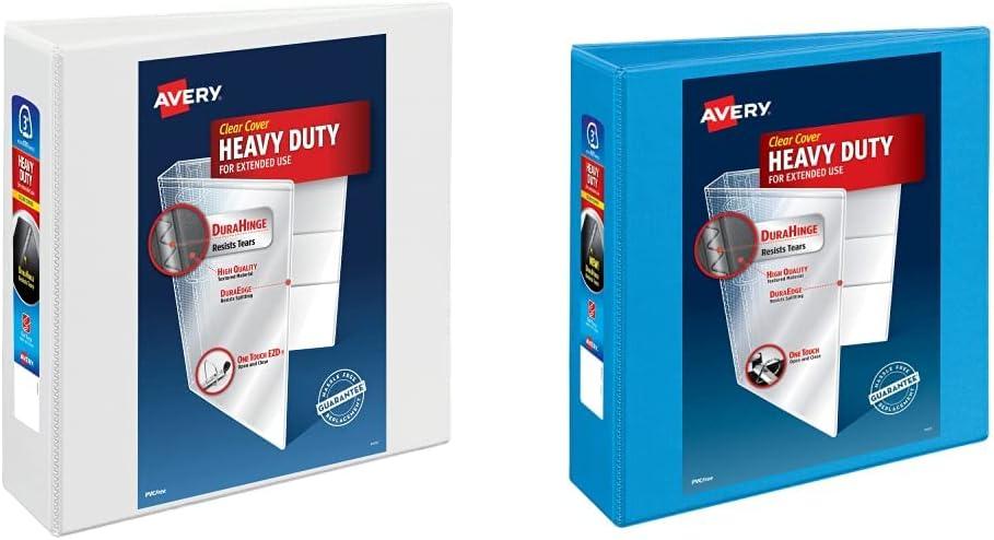 imageAvery HeavyDuty View 3 Ring Binder 4quot One Touch Slant Rings 760Sheet Capacity 45 Inch Wide Spine Great for Home School Supplies Office or Organization Needs 1 White Binder 797043