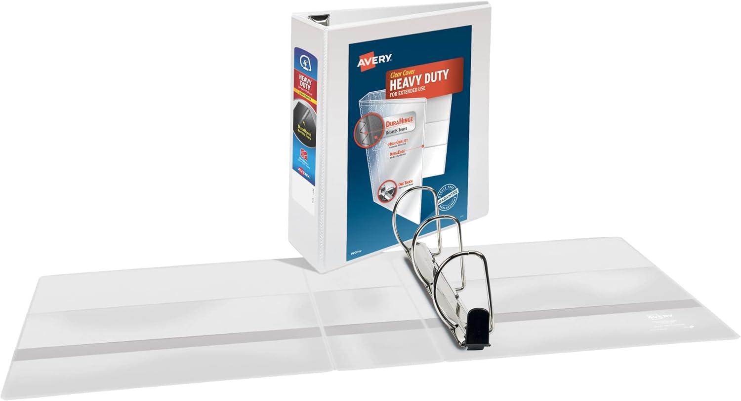 imageAvery HeavyDuty View 3 Ring Binder 4quot One Touch Slant Rings 760Sheet Capacity 45 Inch Wide Spine Great for Home School Supplies Office or Organization Needs 1 White Binder 797044