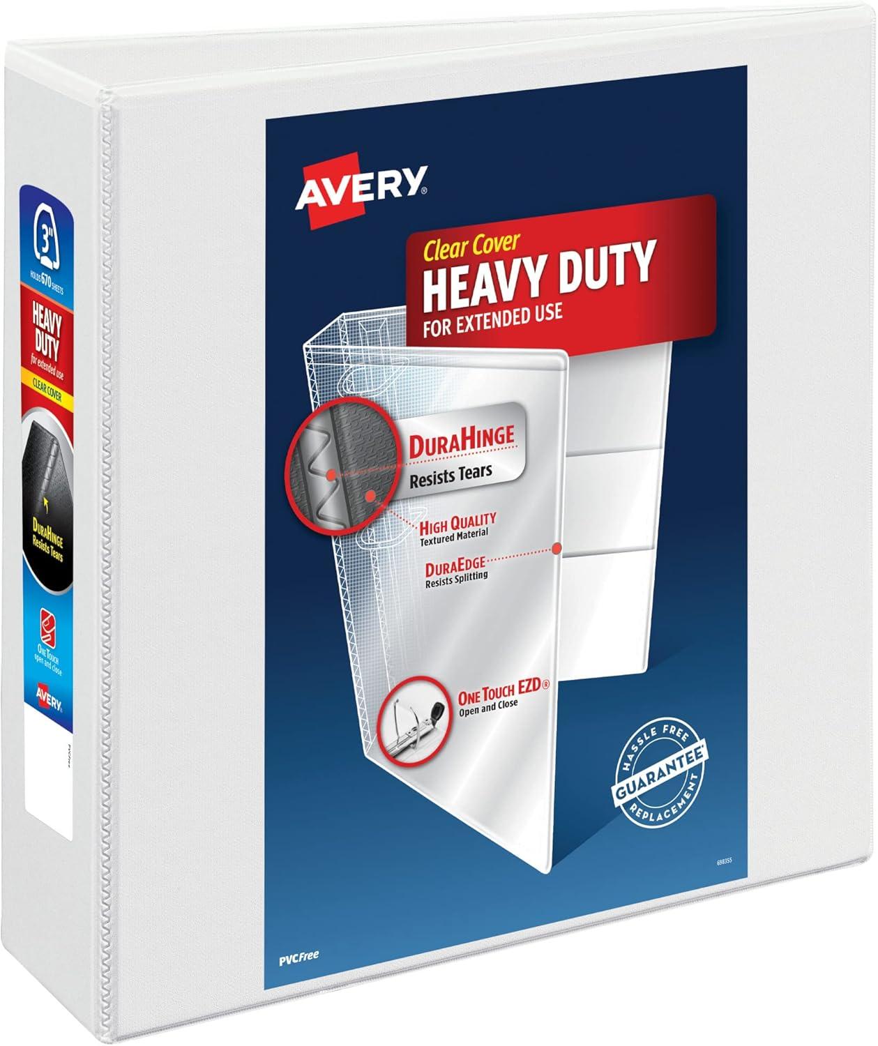 imageAvery HeavyDuty View 3 Ring Binder 4quot One Touch Slant Rings 760Sheet Capacity 45 Inch Wide Spine Great for Home School Supplies Office or Organization Needs 1 White Binder 797043
