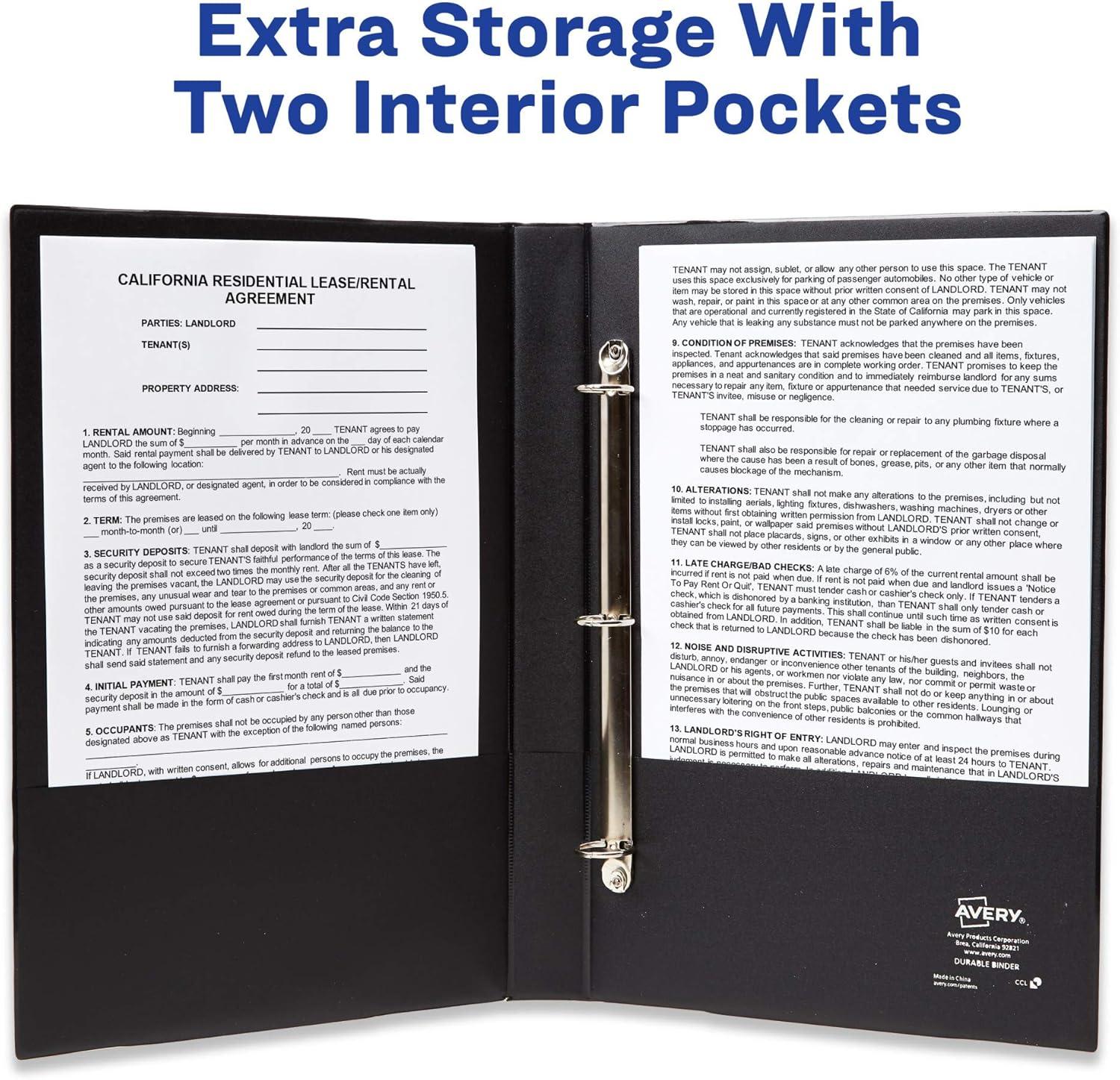 imageAvery LegalSize Durable 3 Ring Binders 1quot Round Rings Holds 85quot x 14quot Paper Black 2 Pack 177092 Pack