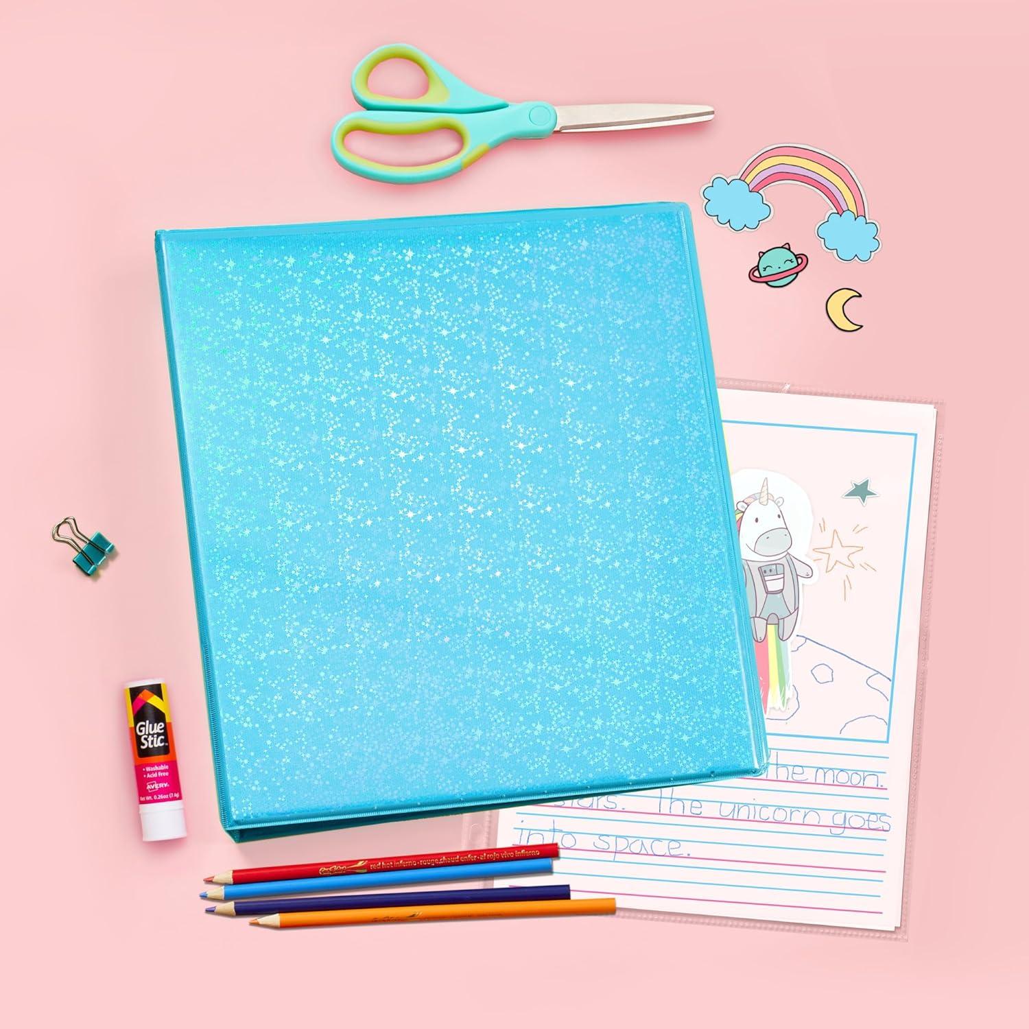 imageAvery Luxe Collection Durable Holographic 3 Ring Binder Customizable View Cover 1 Inch Round Rings 1 Holographic Violet Binder 03226Aqua