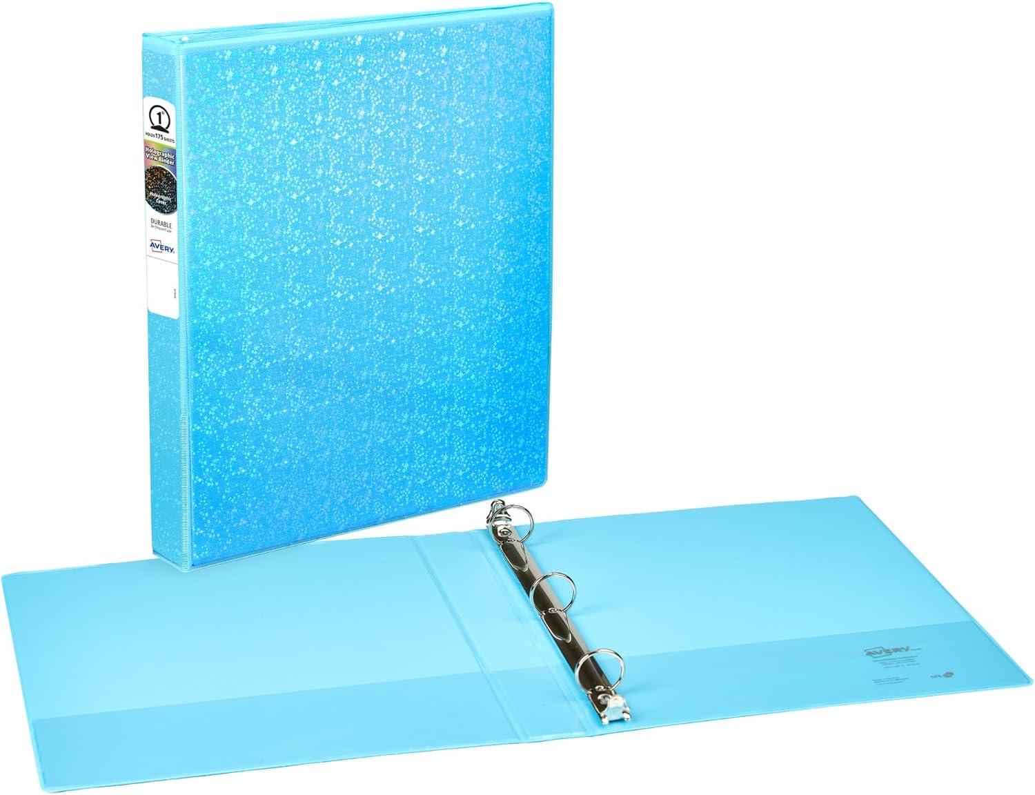 imageAvery Luxe Collection Durable Holographic 3 Ring Binder Customizable View Cover 1 Inch Round Rings 1 Holographic Violet Binder 03226Aqua