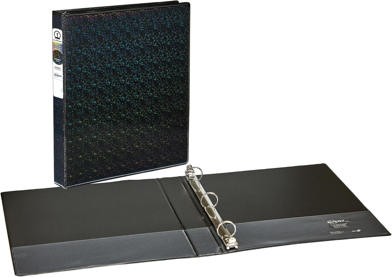 imageAvery Luxe Collection Durable Holographic 3 Ring Binder Customizable View Cover 1 Inch Round Rings 1 Holographic Violet Binder 03226Black