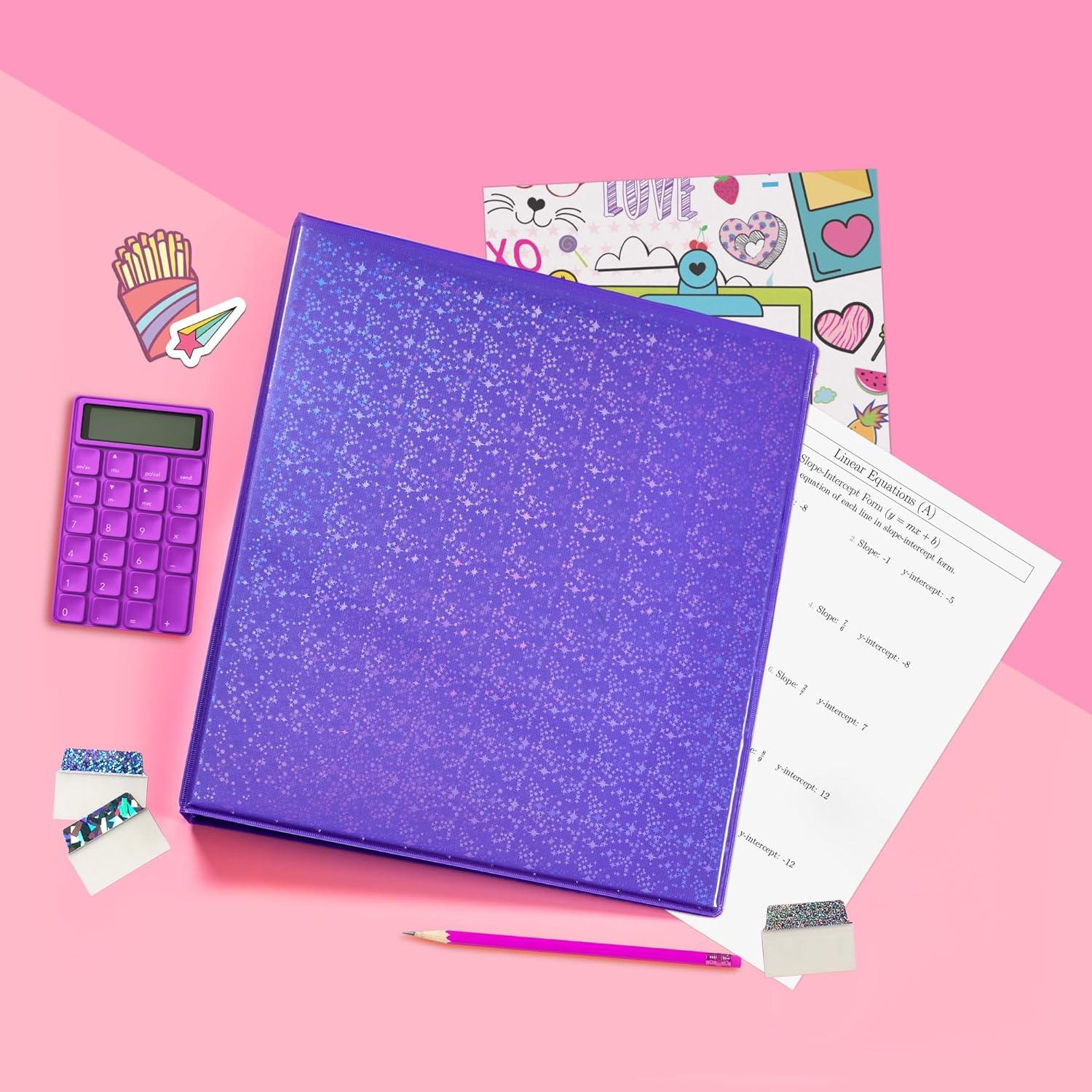 imageAvery Luxe Collection Durable Holographic 3 Ring Binder Customizable View Cover 1 Inch Round Rings 1 Holographic Violet Binder 03226Violet