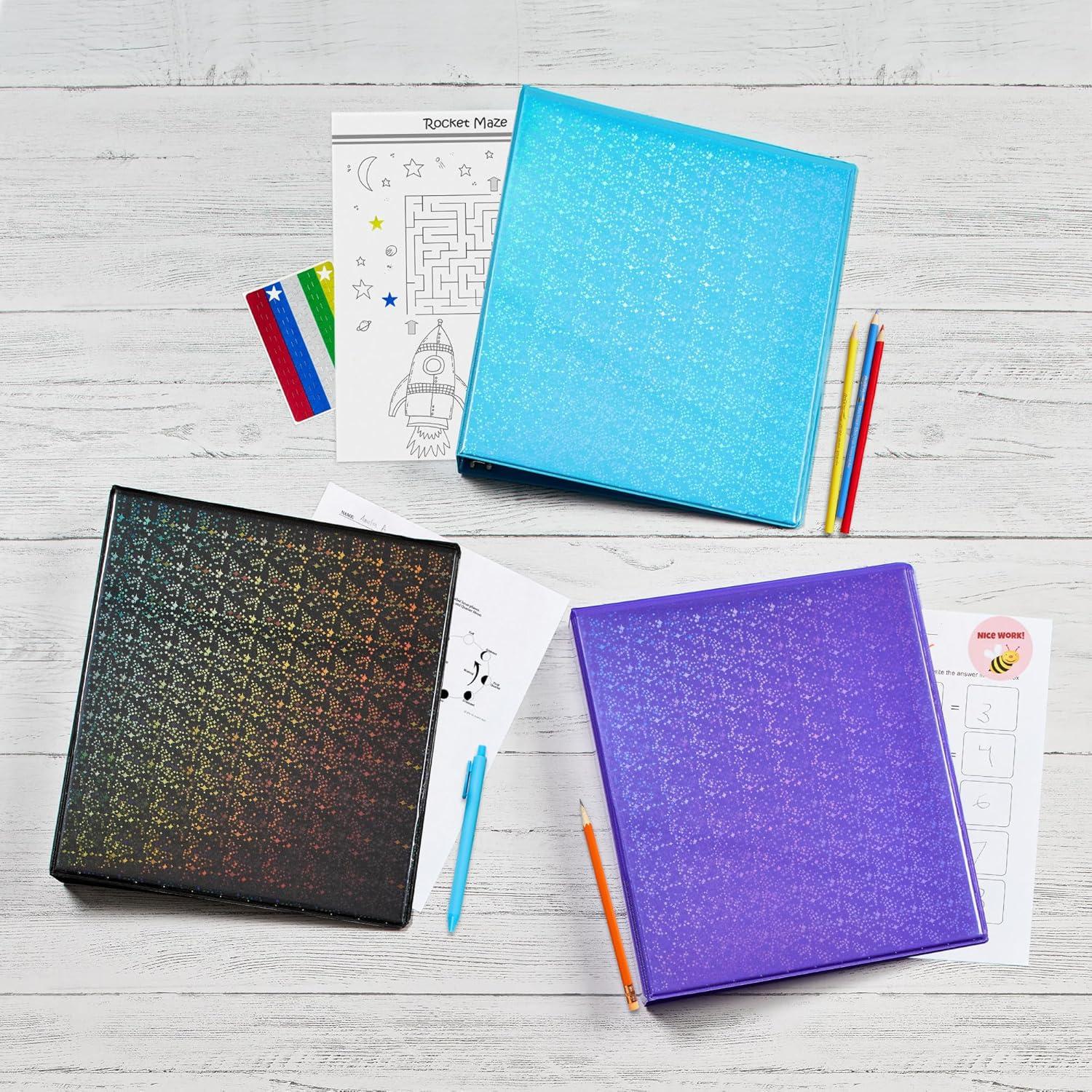 imageAvery Luxe Collection Durable Holographic 3 Ring Binder Customizable View Cover 1 Inch Round Rings 1 Holographic Violet Binder 03226Violet