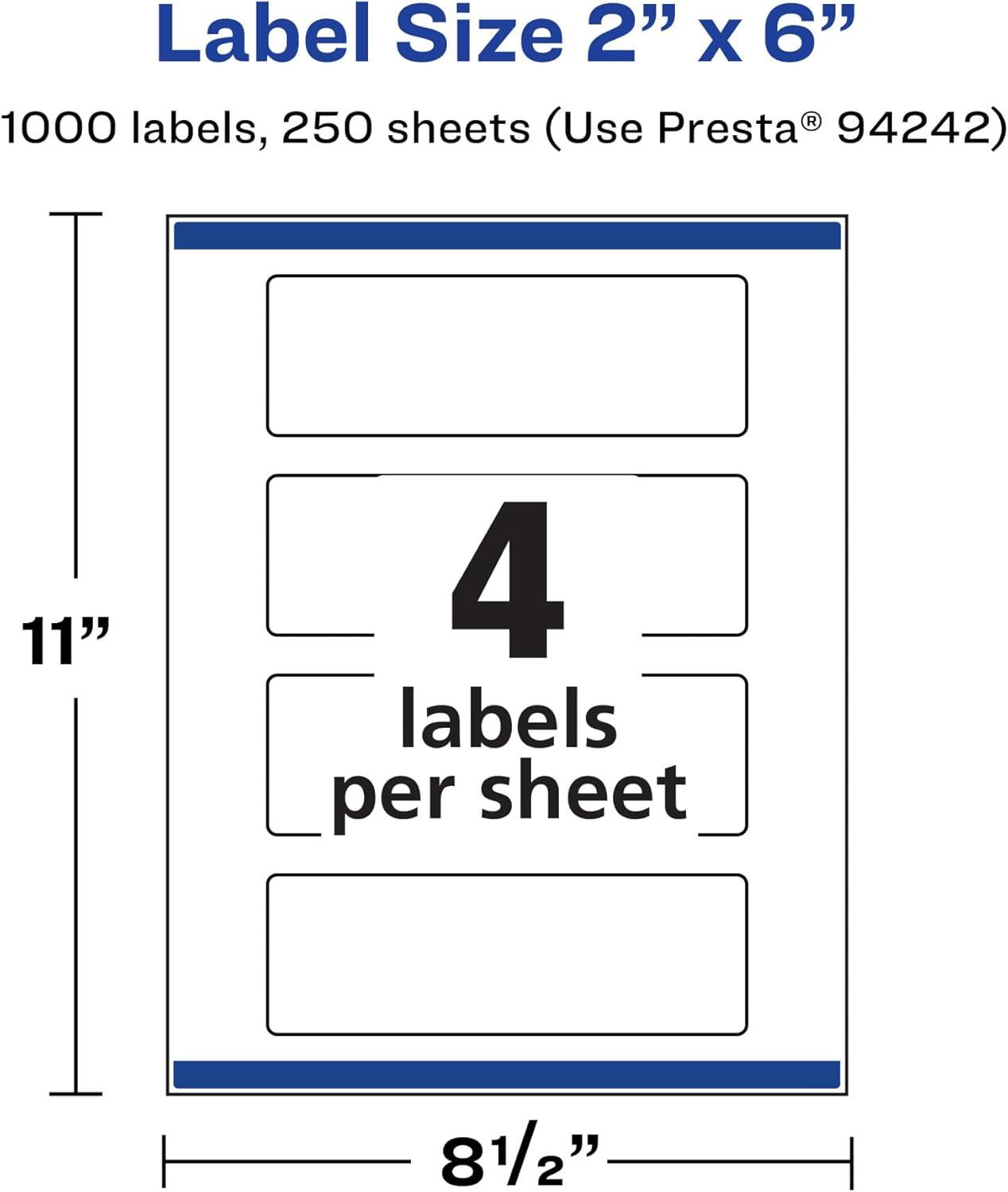 imageAvery Matte White Rectangle Labels Sure Feed Technology 2quot x 6quot 100 Matte White Printable Labels1 000 Labels
