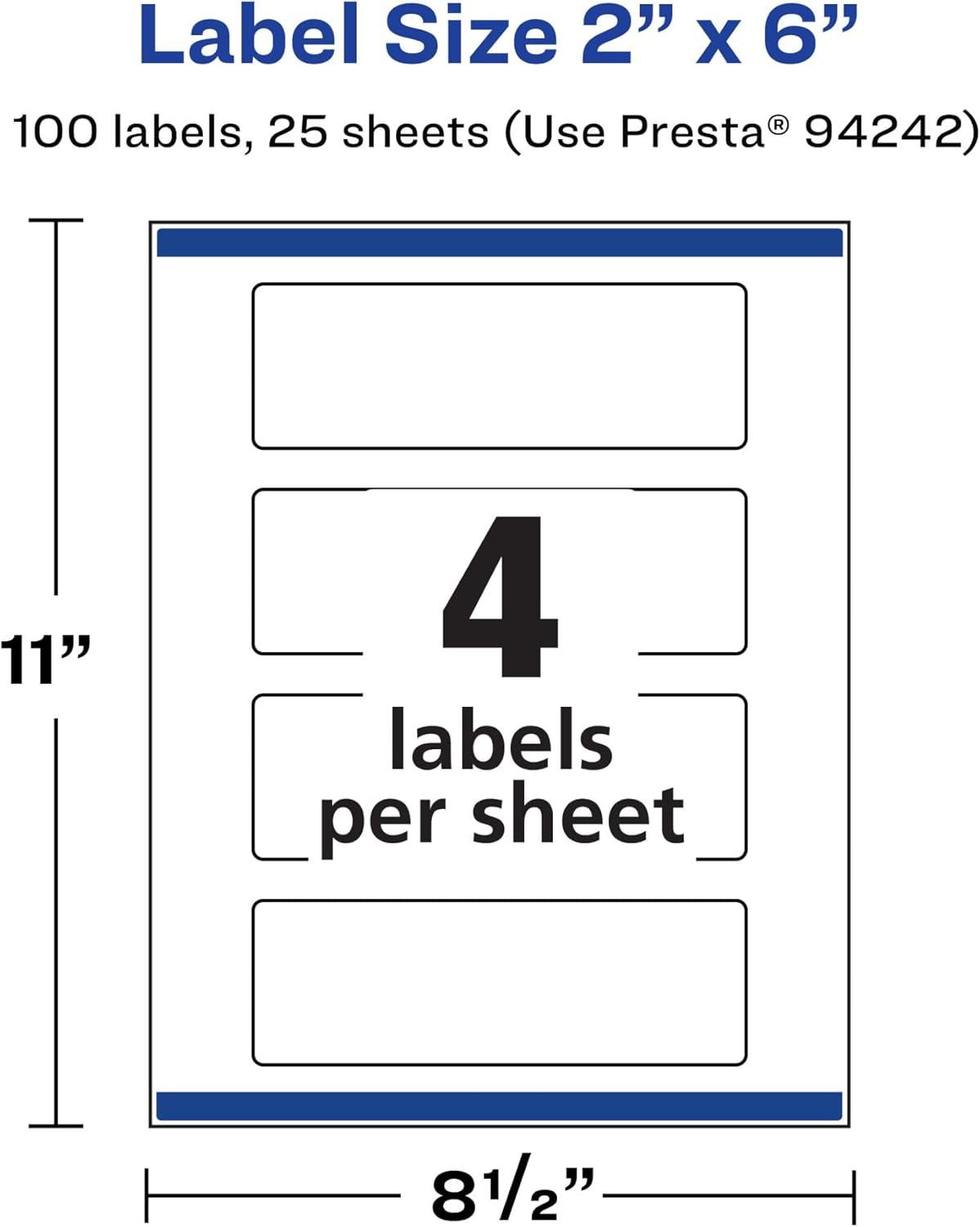 imageAvery Matte White Rectangle Labels Sure Feed Technology 2quot x 6quot 100 Matte White Printable Labels100 Labels