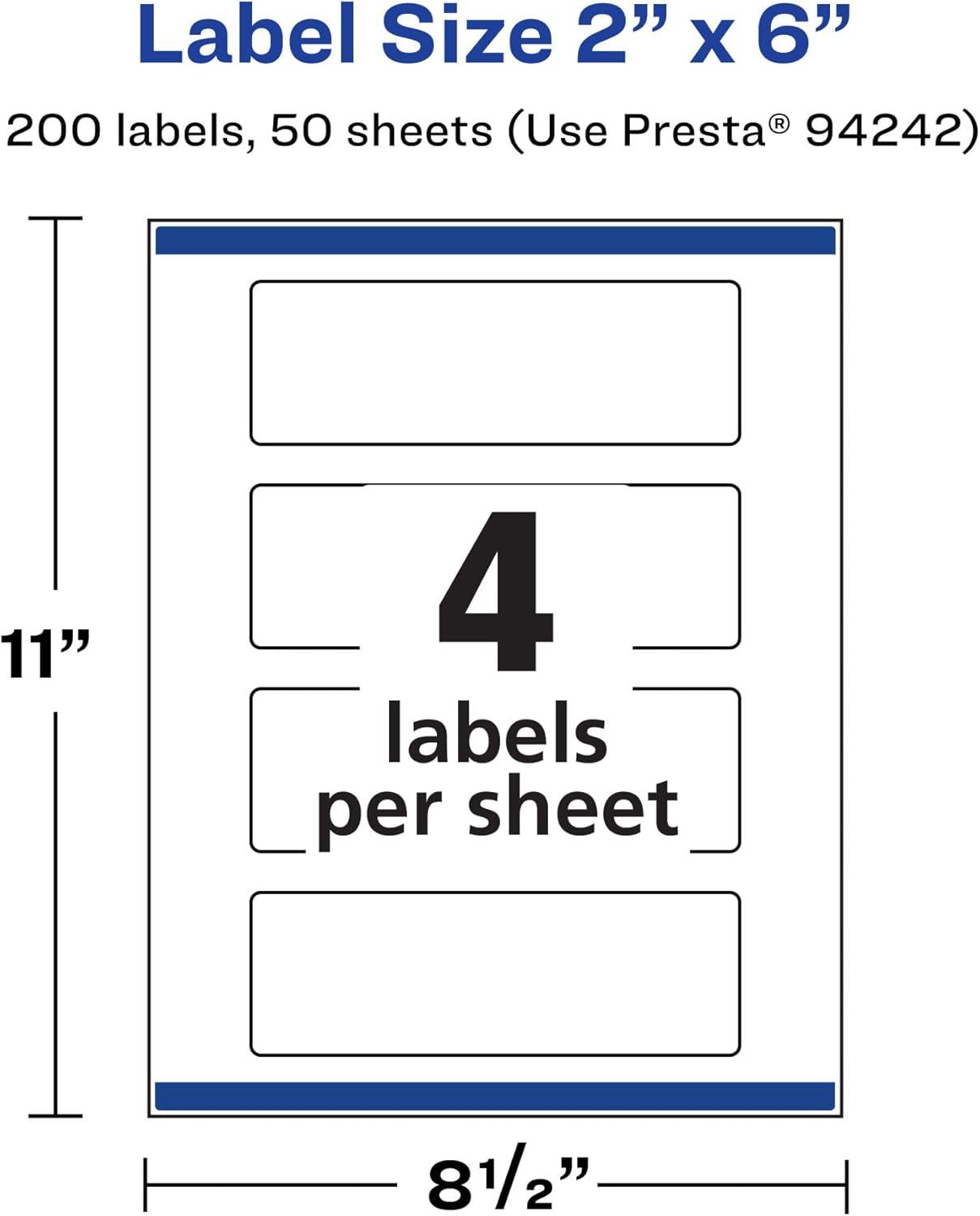 imageAvery Matte White Rectangle Labels Sure Feed Technology 2quot x 6quot 100 Matte White Printable Labels200 Labels