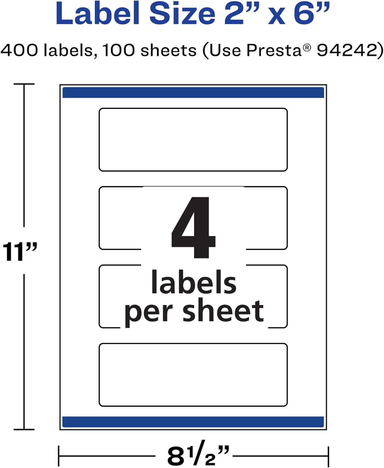 imageAvery Matte White Rectangle Labels Sure Feed Technology 2quot x 6quot 100 Matte White Printable Labels400 Labels