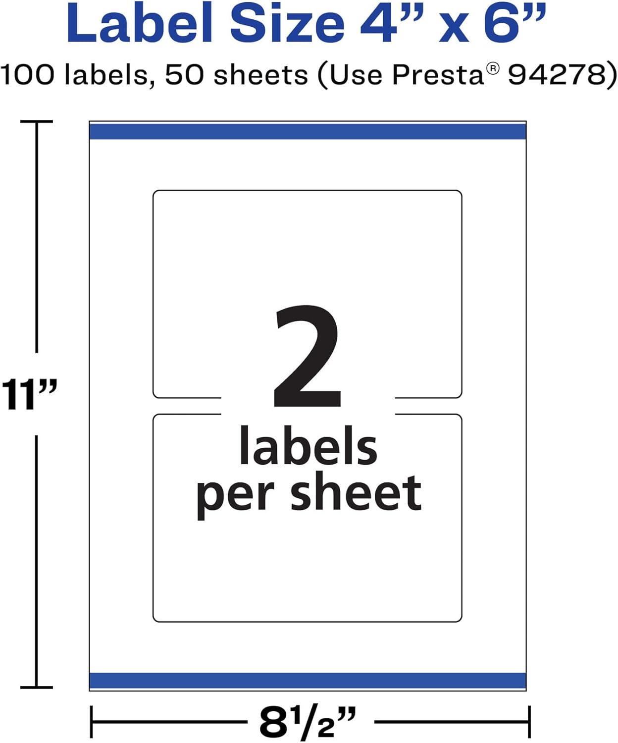 imageAvery Matte White Rectangle Labels Sure Feed Technology 4quot x 6quot 50 White Labels PrinttoTheEdge Permanent Adhesive LaserInkjet Printable100 labels