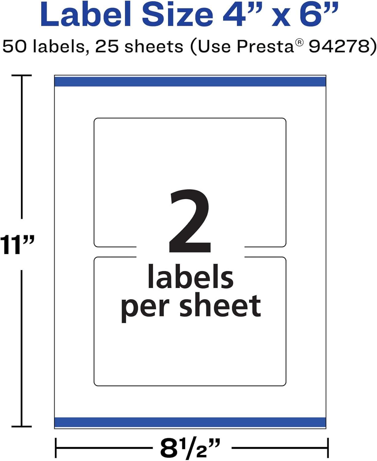 imageAvery Matte White Rectangle Labels Sure Feed Technology 4quot x 6quot 50 White Labels PrinttoTheEdge Permanent Adhesive LaserInkjet Printable50 labels
