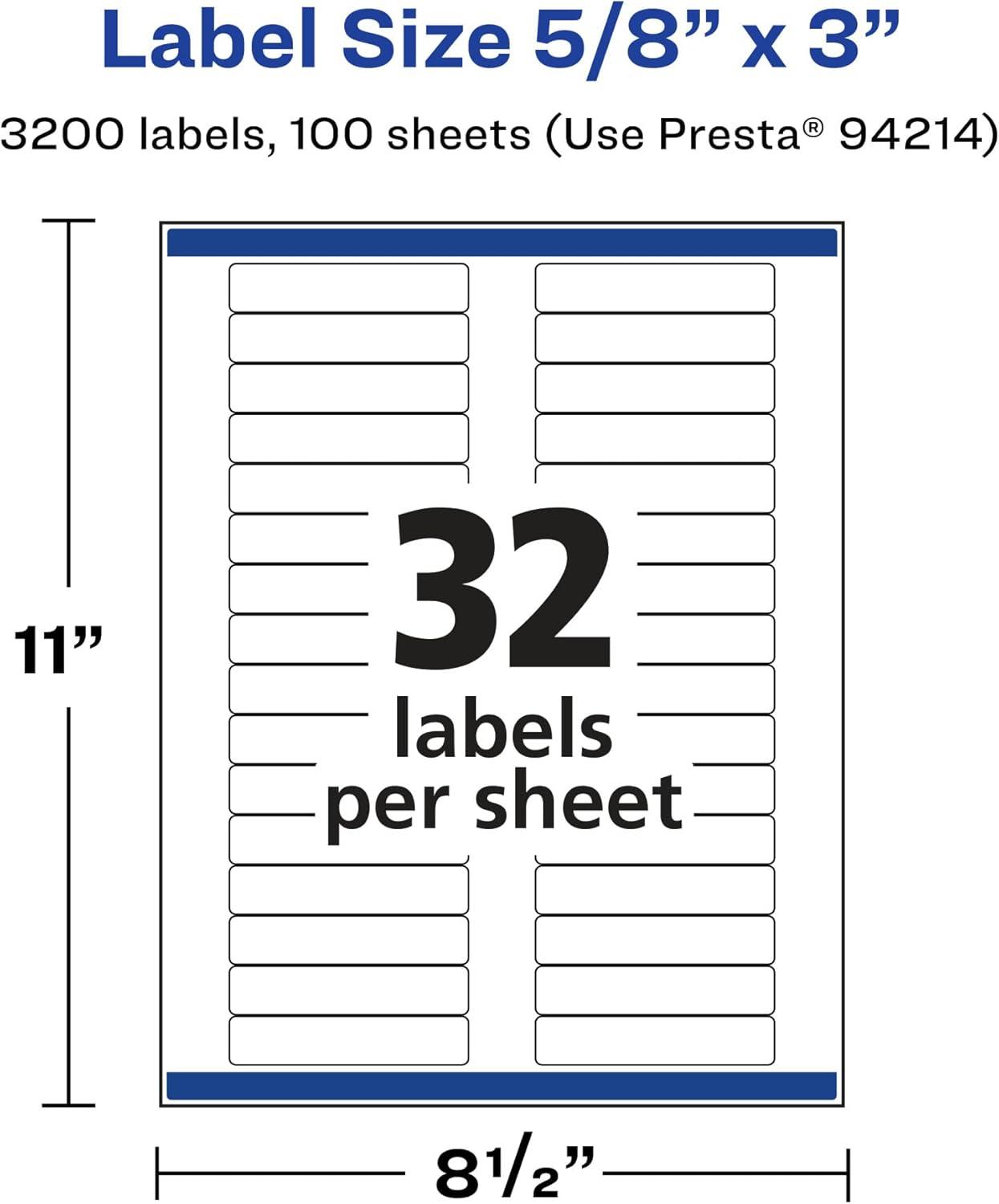 imageAvery Matte White Rectangle Labels Sure Feed Technology 58quot x 3quot 800 Matte White Printable Labels3 200 Labels