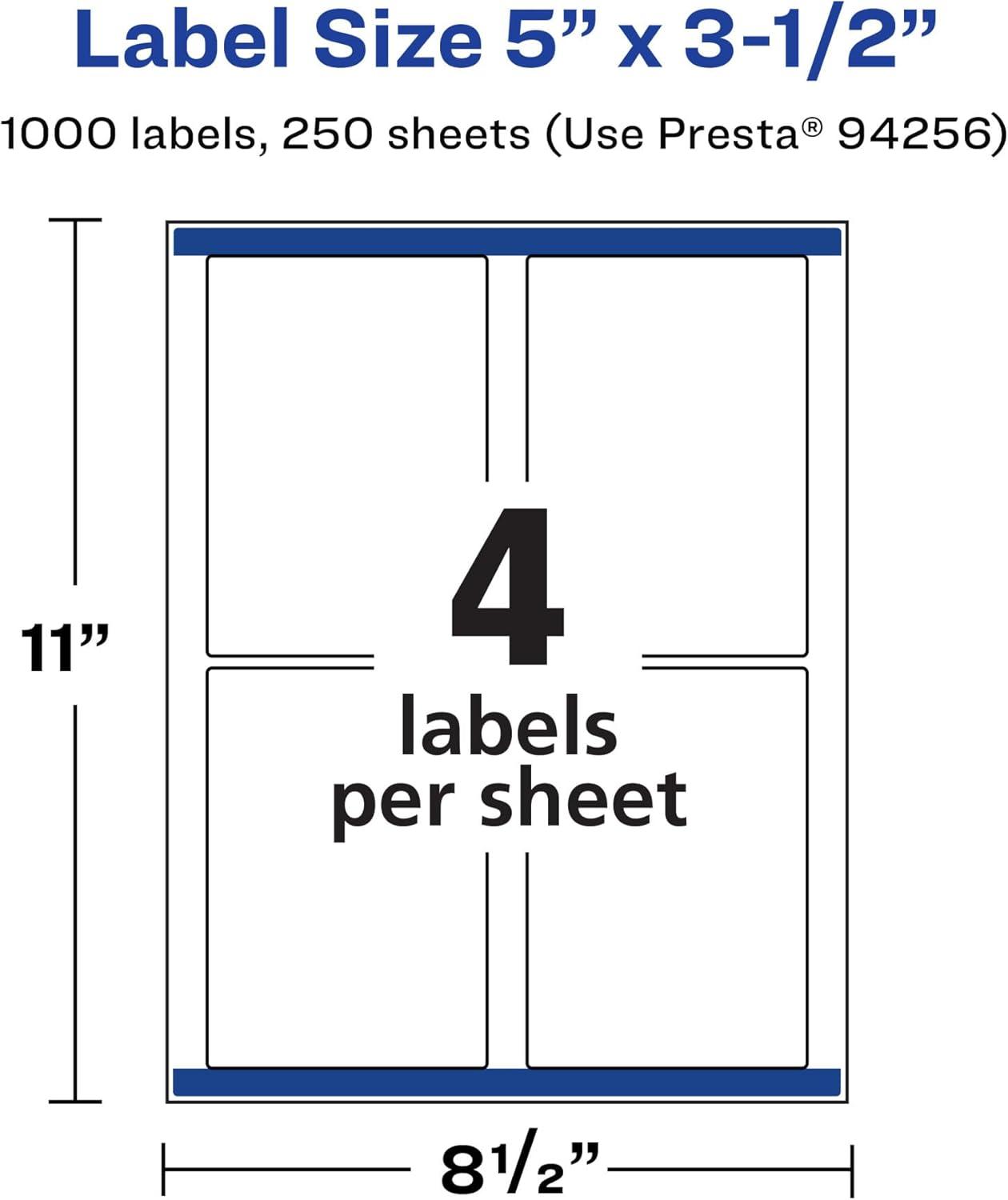 imageAvery Matte White Rectangle Labels Sure Feed Technology 5quot x 35quot 100 Matte White Printable Labels1 000 Labels