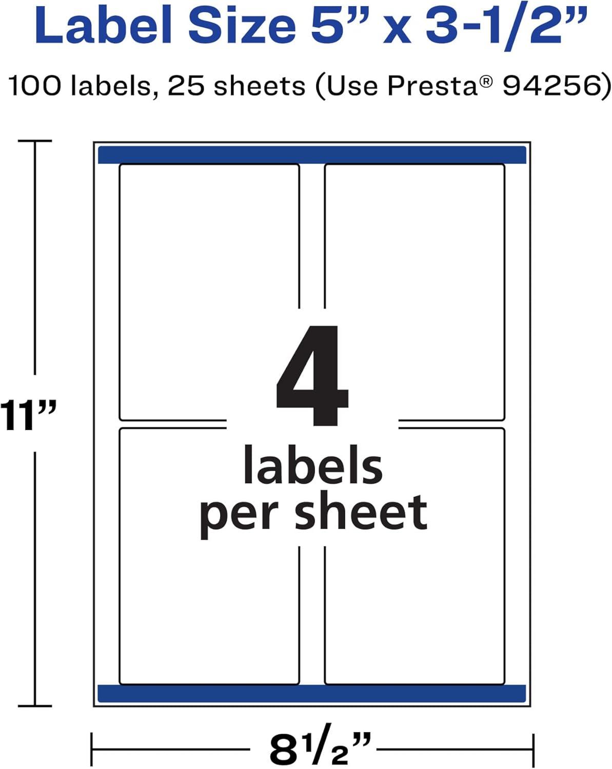 imageAvery Matte White Rectangle Labels Sure Feed Technology 5quot x 35quot 100 Matte White Printable Labels100 Labels