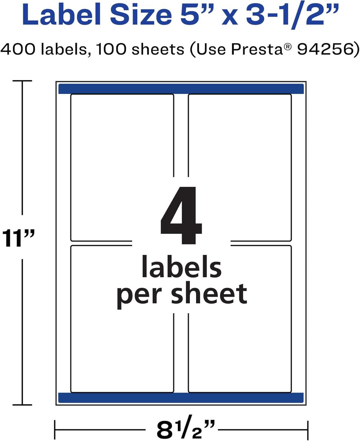 imageAvery Matte White Rectangle Labels Sure Feed Technology 5quot x 35quot 100 Matte White Printable Labels400 Labels