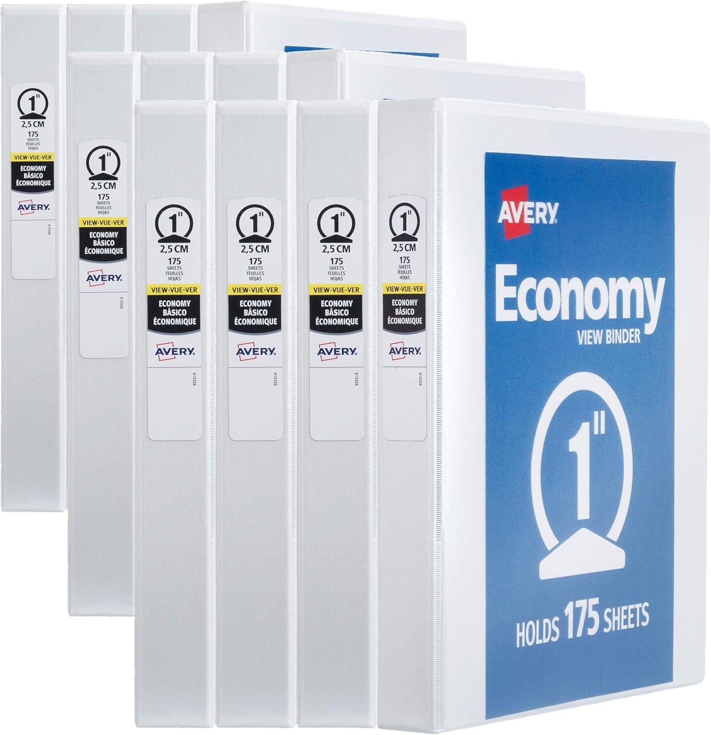 imageAvery Mini Economy View 3 Ring Binders 1quot Round Rings Holds 55quot x 85quot Paper White 4 Pack 177021 inch