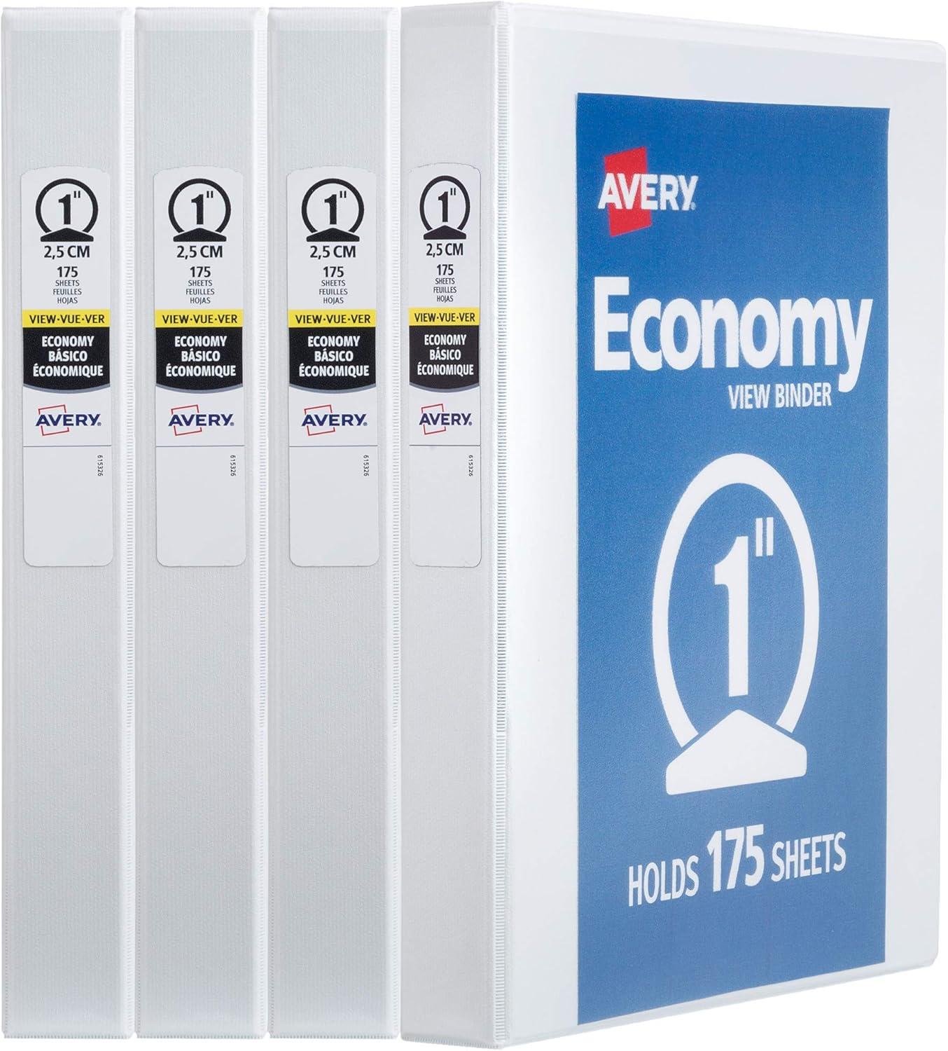 imageAvery Mini Economy View 3 Ring Binders 1quot Round Rings Holds 55quot x 85quot Paper White 4 Pack 177021 inch