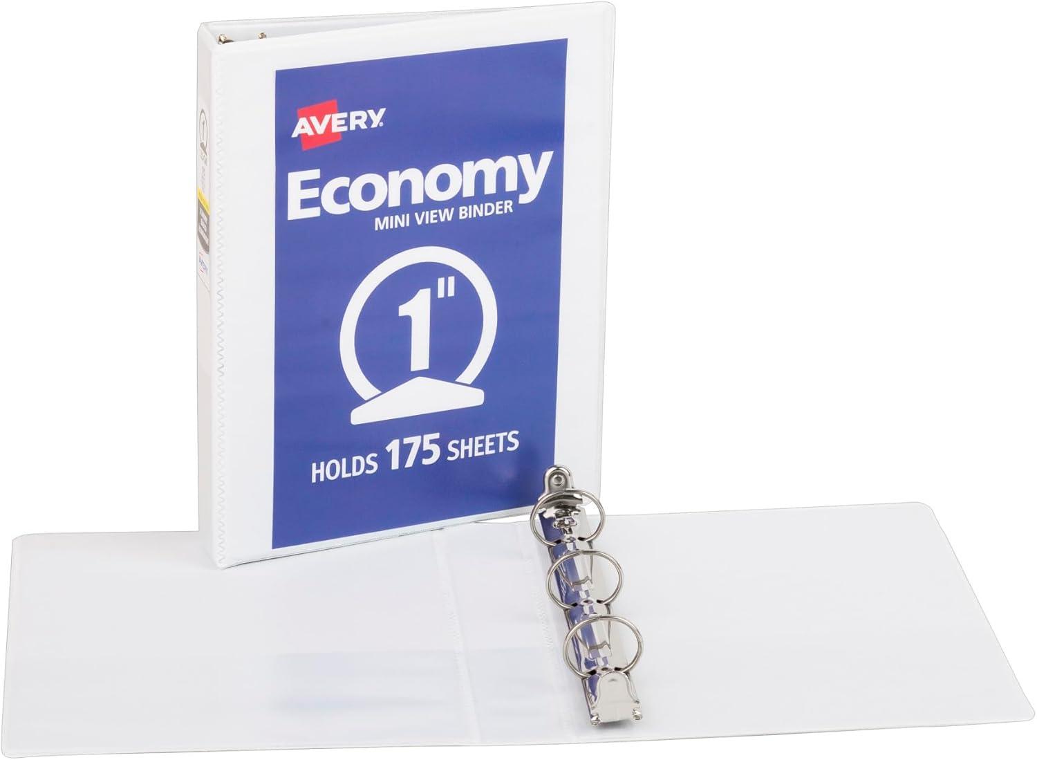 imageAvery Mini Economy View 3 Ring Binders 1quot Round Rings Holds 55quot x 85quot Paper White 4 Pack 177021 inch