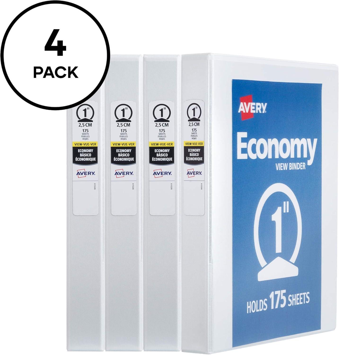 imageAvery Mini Economy View 3 Ring Binders 1quot Round Rings Holds 55quot x 85quot Paper White 4 Pack 177021 inch