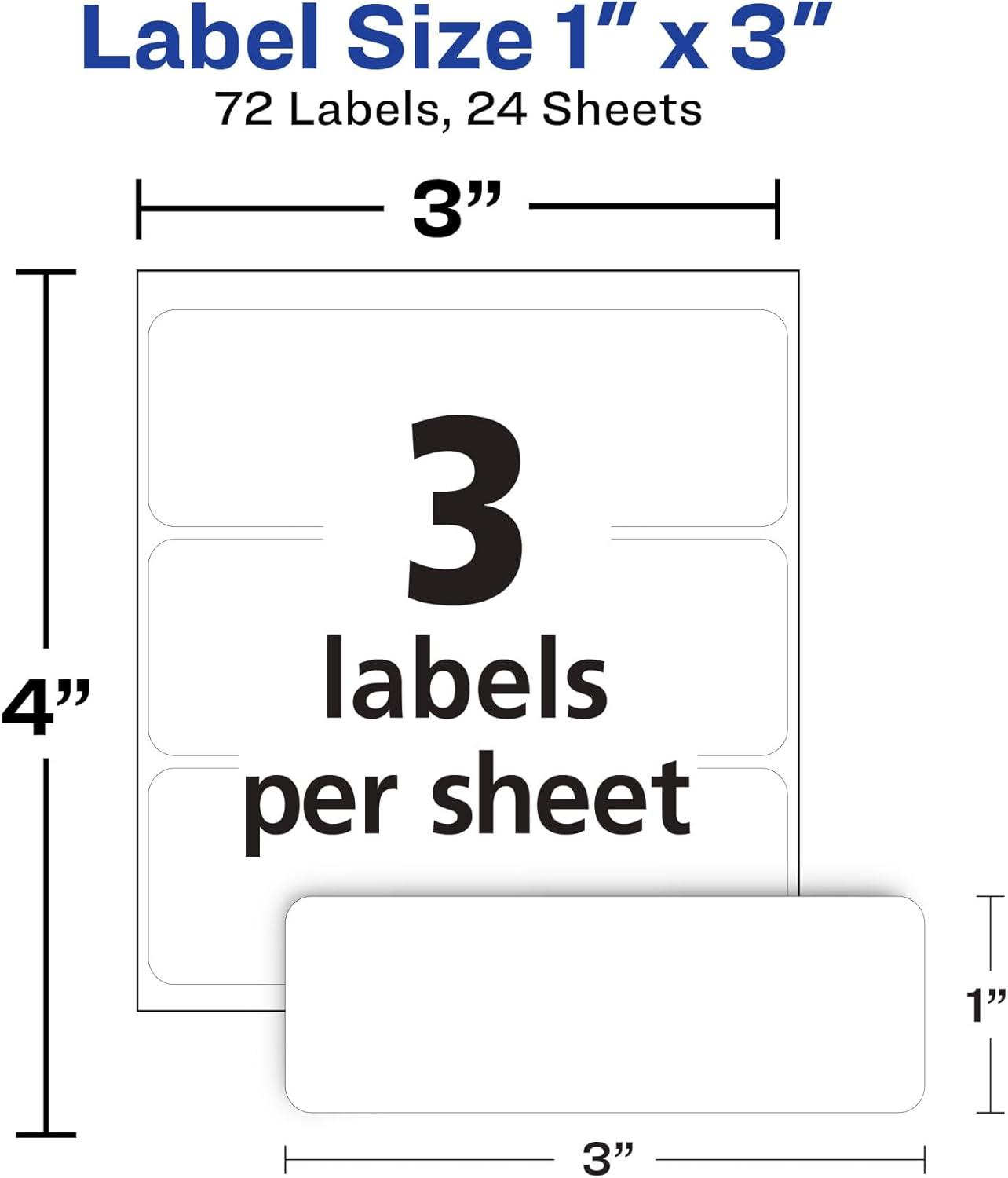 imageAvery MultiUse Removable Labels 1quot x 3quot White NonPrintable 72 Blank Labels Total 6728Labels