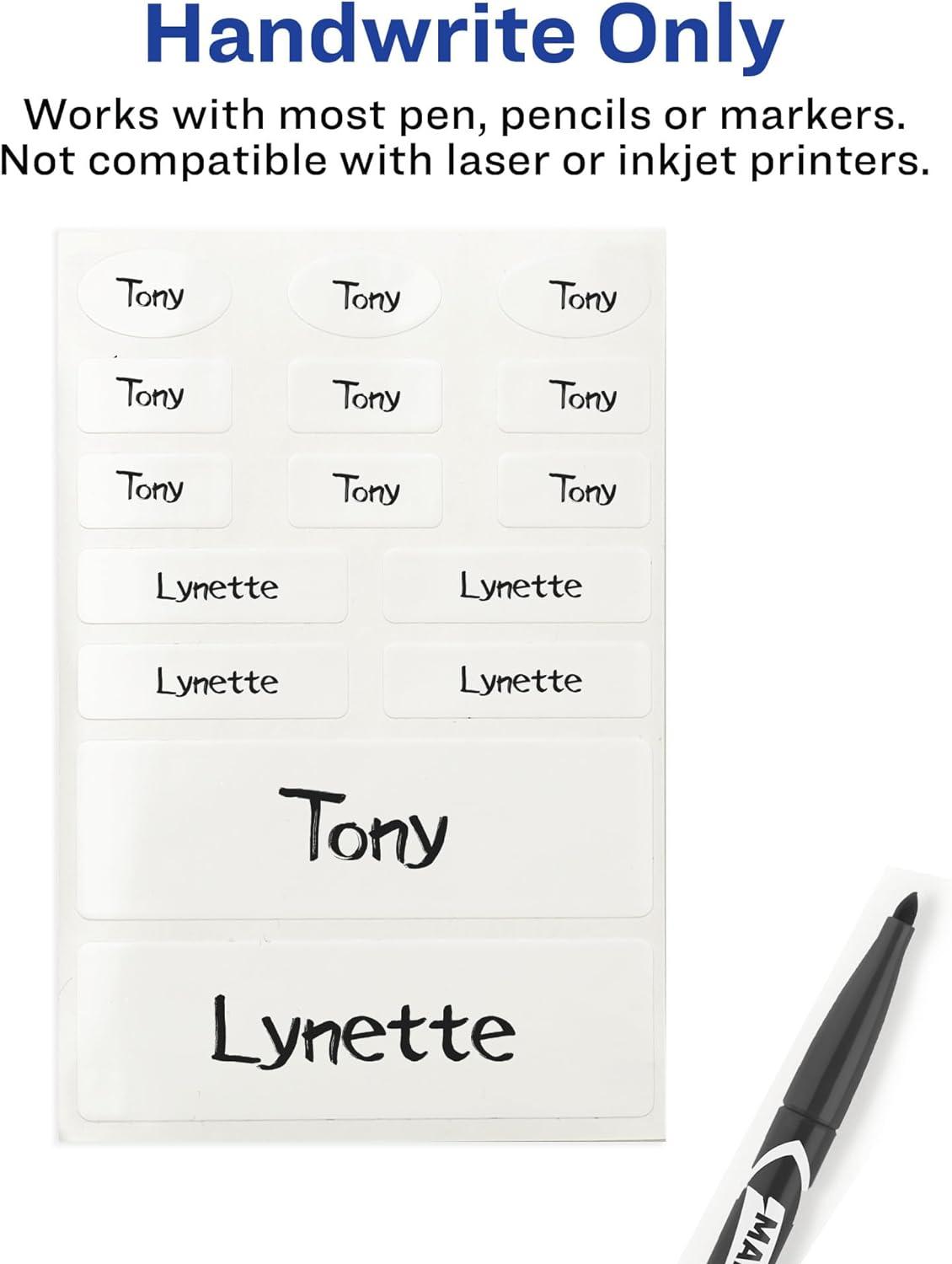 imageAvery NoIron Fabric Labels Assorted Shapes and Sizes Washer and DryerSafe Waterproof Labels NonPrintable 45 Total 4070018 Pack